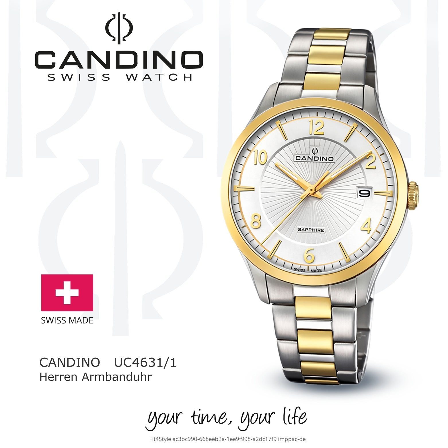 Analog Candino Elegant Uhr Herren gold, Herren Quarzuhr Candino C4631/1, Armbanduhr silber, Edelstahlarmband rund,