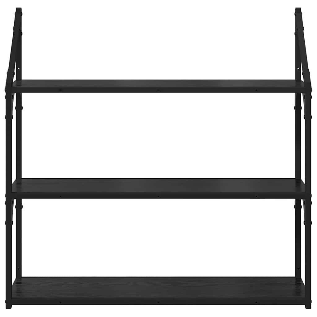 vidaXL Regal Wandregal Wandhalterung Schwarz Eichen-Optik 80 x 21 x 78,5 cm, 1-tlg. – Bild 5 von 5