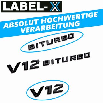 MAVURA Aufkleber LABEL-X V12 Biturbo AMG Schwarz Schriftzug Emblem Logo Mercedes