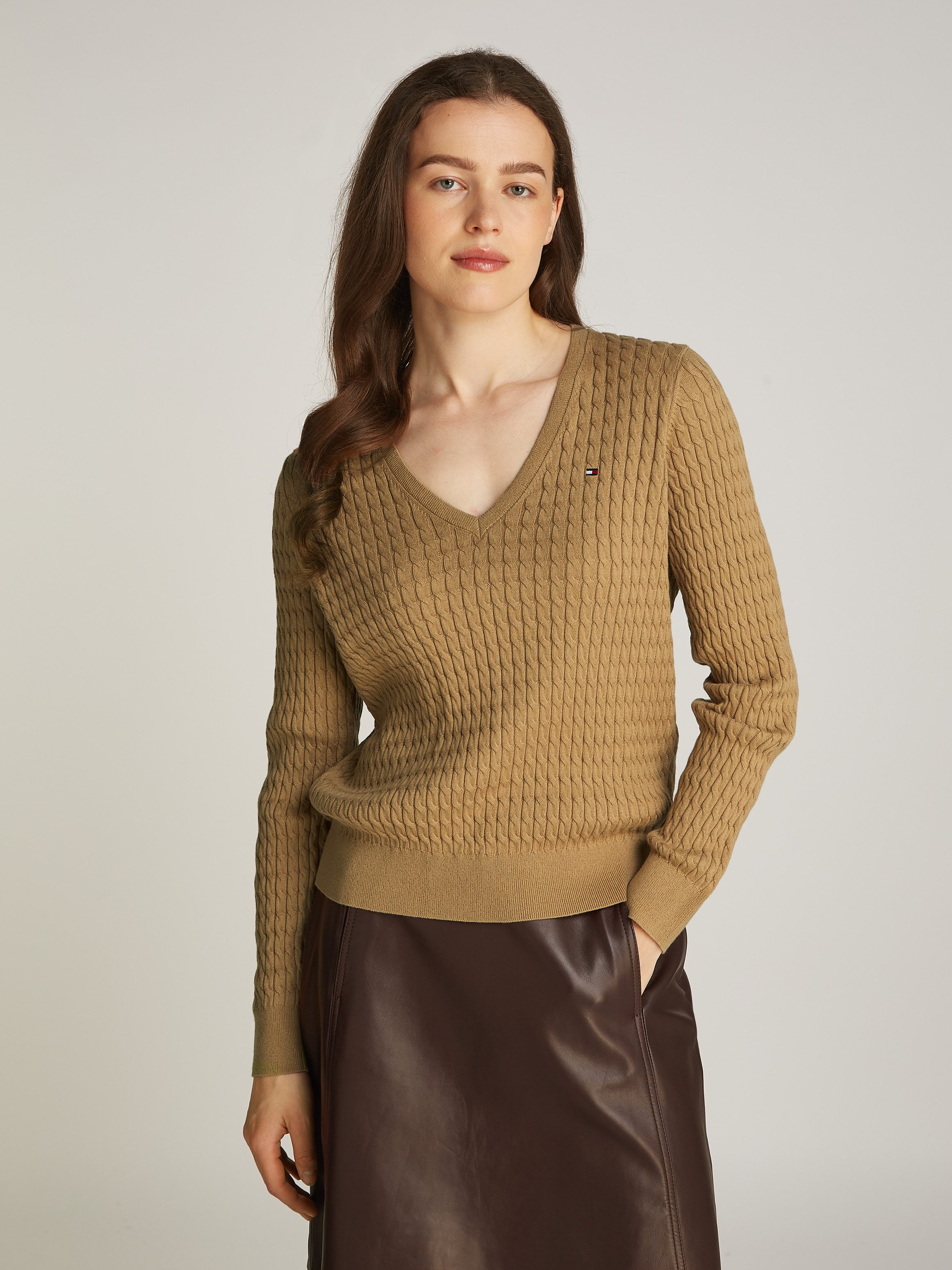 Tommy Hilfiger V-Ausschnitt-Pullover CO CABLE V-NK günstig online kaufen