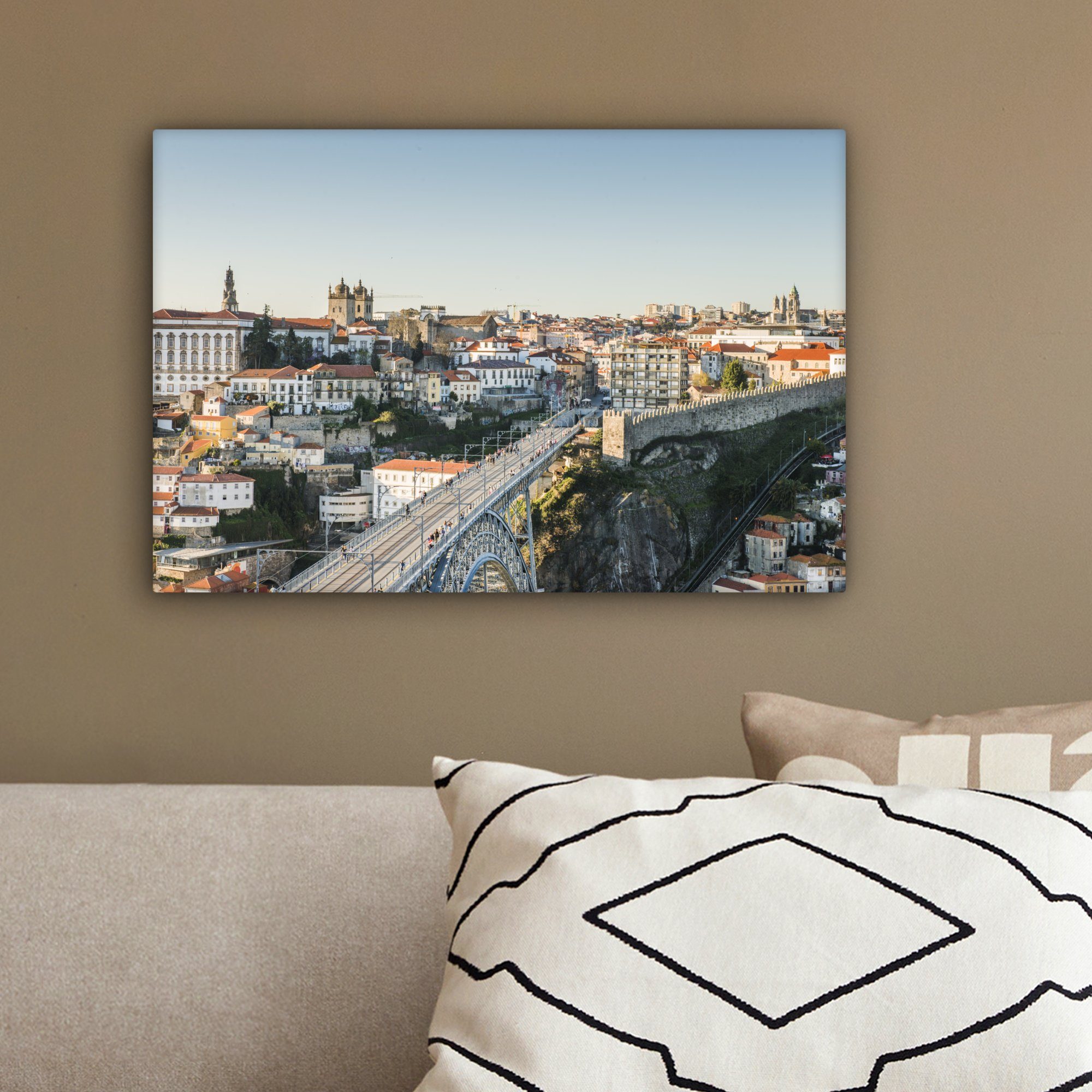 Brücke - Porto cm Wandbild 30x20 Portugal, Wanddeko, Leinwandbild OneMillionCanvasses® St), - (1 Leinwandbilder, Aufhängefertig,