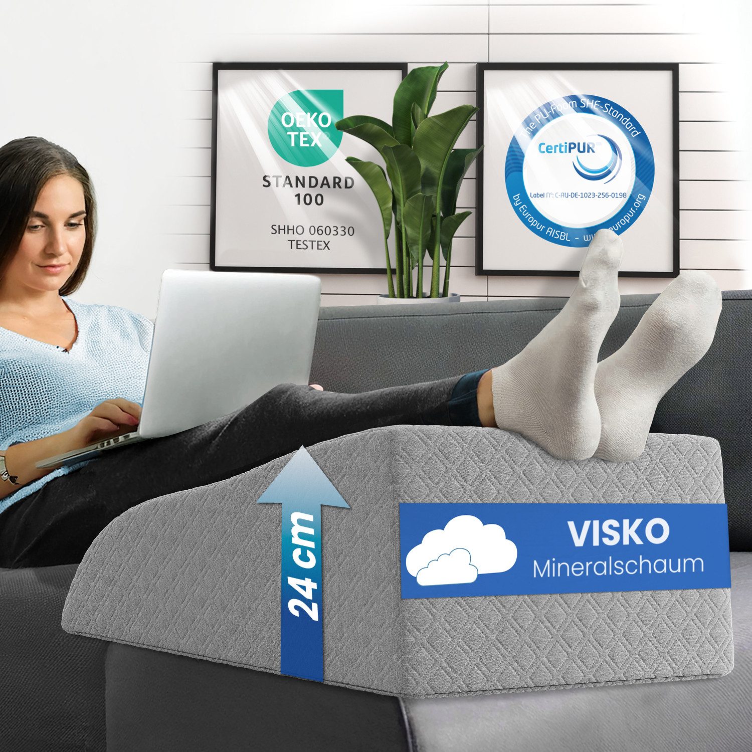 ELONEO Lagerungskissen für Beine, Venenkissen, Funktionskissen, abnehmbarer & waschbarer Bezug