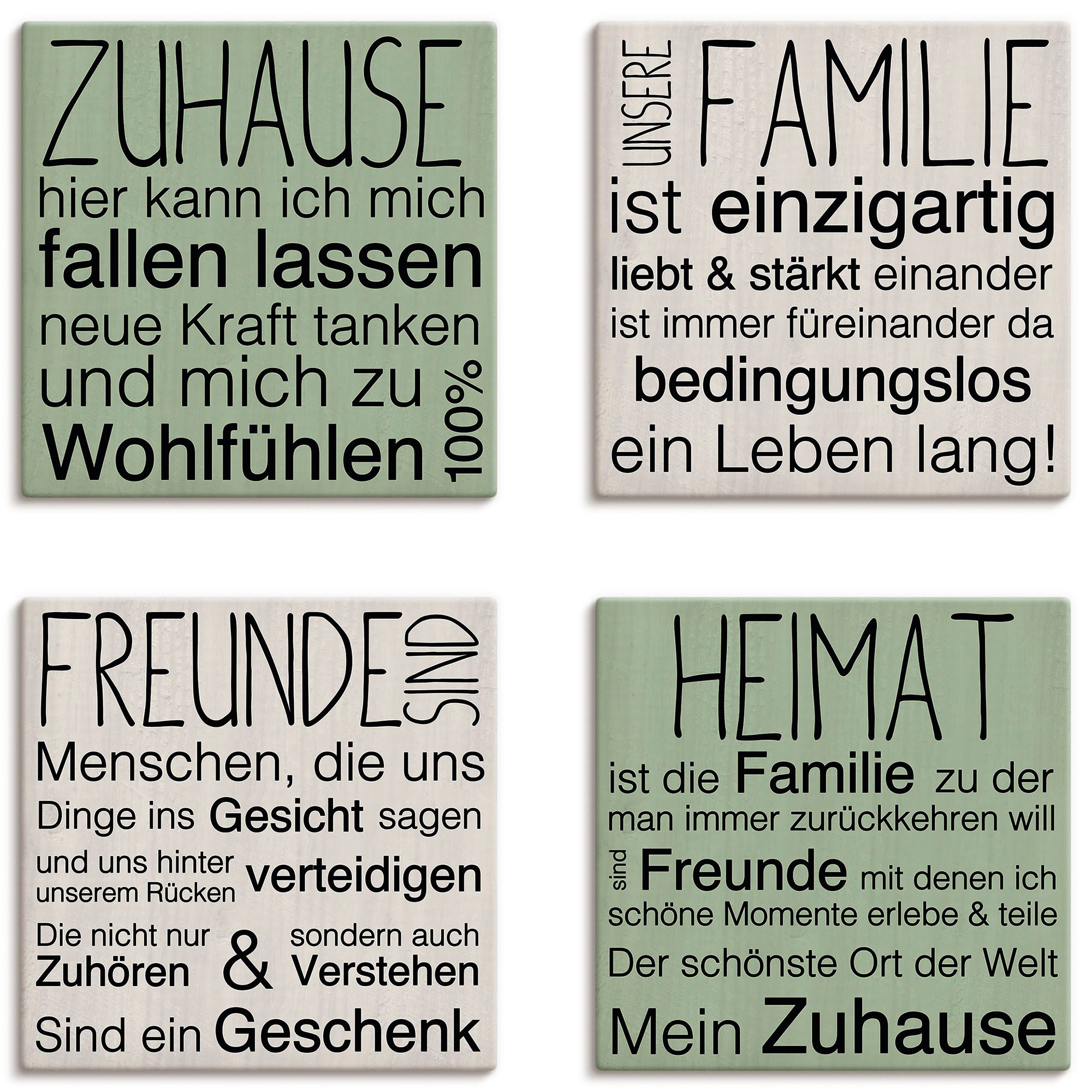 OTTO home Leinwandbild Zuhause, Familie, Freunde, Heimat, Liebessprüche (4 St), 4tlg. Set