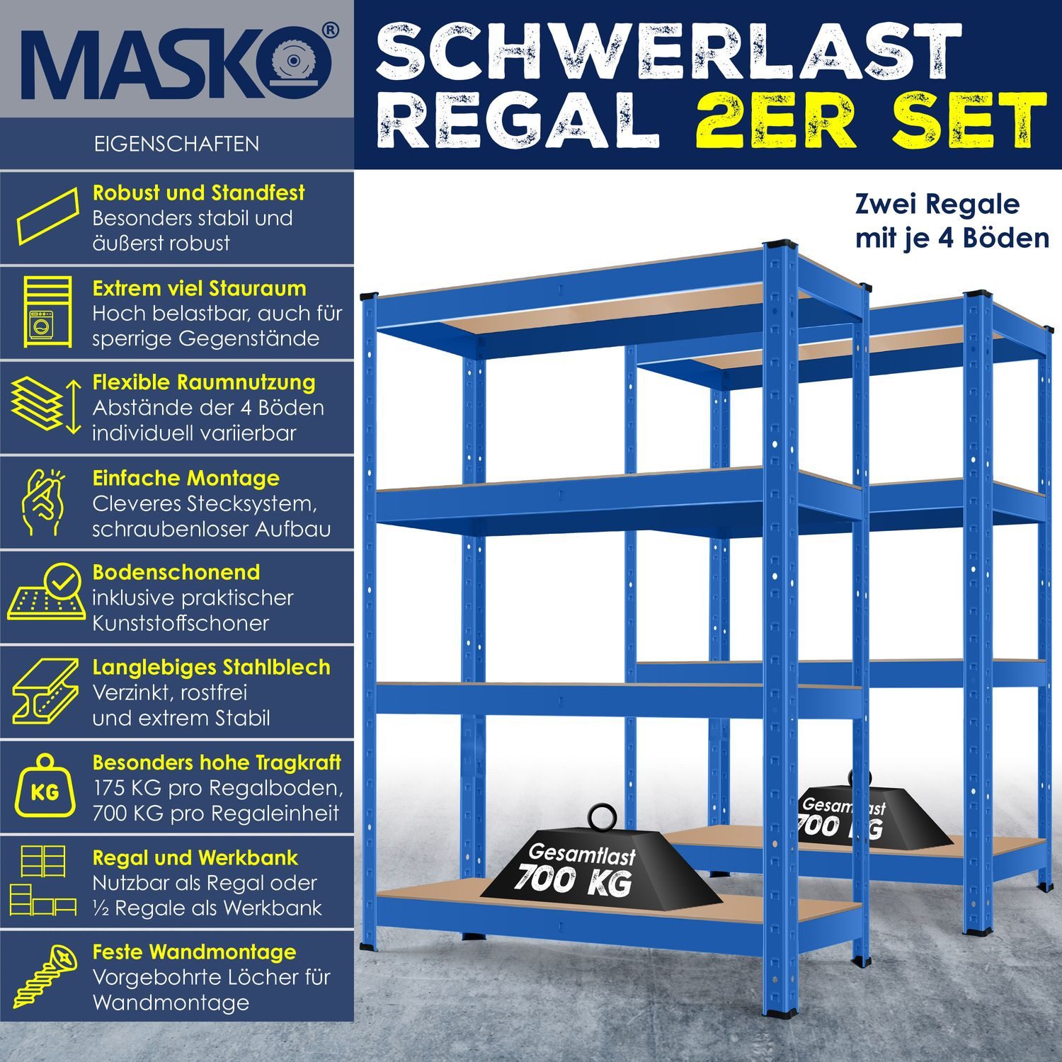 MASKO Schwerlastregal, 2er-Set Lagerregal Schwerlastregal, Kellerregal günstig online kaufen