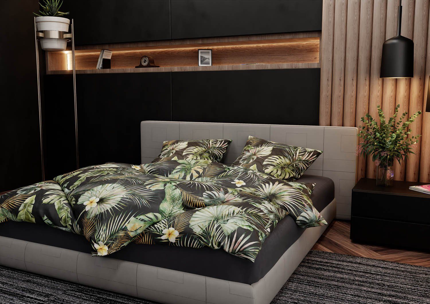 BETTWAESCHE-MIT-STIL Bettwäsche Mako Satin Bettwäsche Blätter und Palmen, Mako-Satin, 2 teilig
