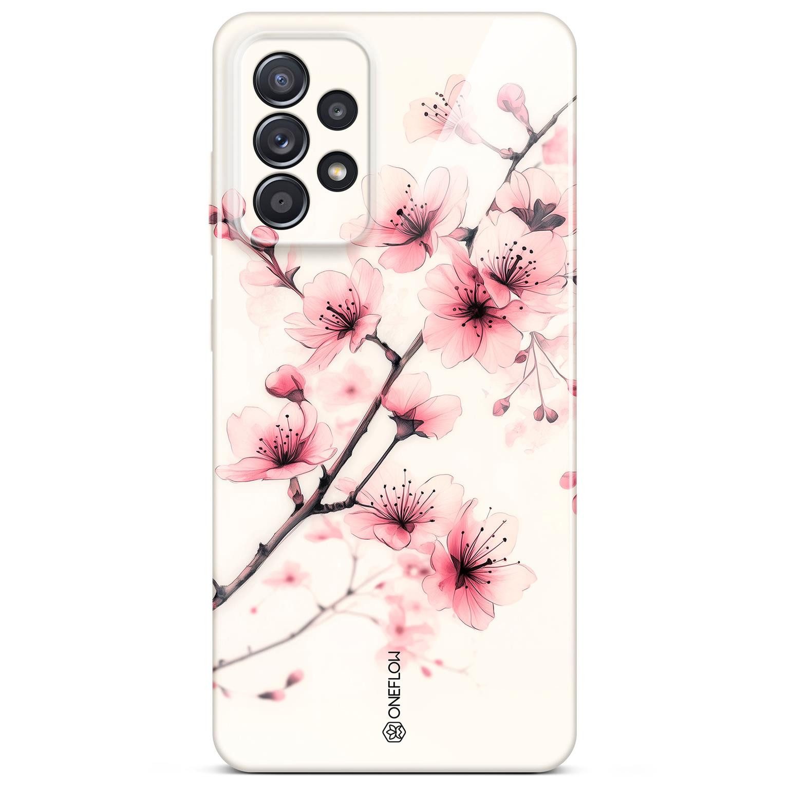 ONEFLOW Handyhülle für Samsung Galaxy A52 Hülle dünn Flower Cover Rosa Weiß 6,5 Zoll, Blumen Muster Handy Schutzhülle in Floral Design Case mit Kameraschutz