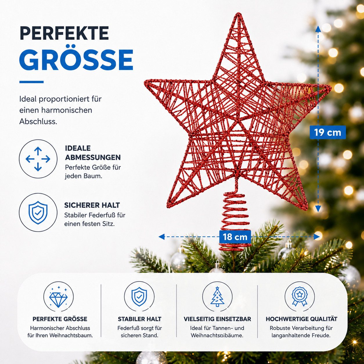 MerryXmas Christbaumspitze Christbaumspitze in Sternform zum Aufstecken, Gold, Silber oder Rot – Bild 3 von 5
