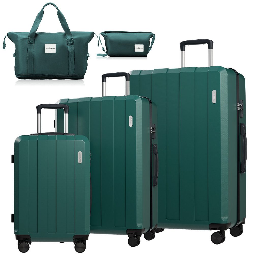 VALLSERO Trolleyset Koffer-Set( M,L,XL) Hartschalen-Koffer, Rollkoffer 5-teiliges Set, Handgepäck 4 Rollen, ABS-Material, Schwarz/Pink