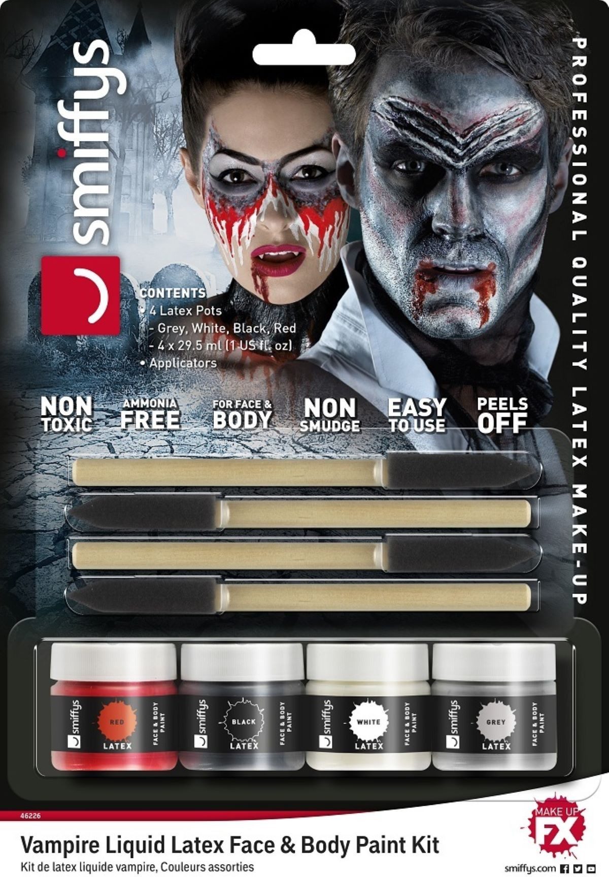 Smiffys Theaterschminke Flüssiglatex Set mit Applikator 4 x 29,5 ml - Vamp