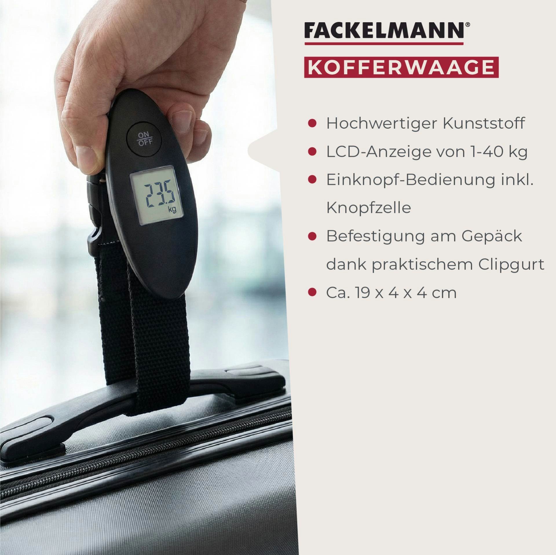FACKELMANN Kofferwaage Praktische Reisewaage, Gepäckwaage, Handwaage