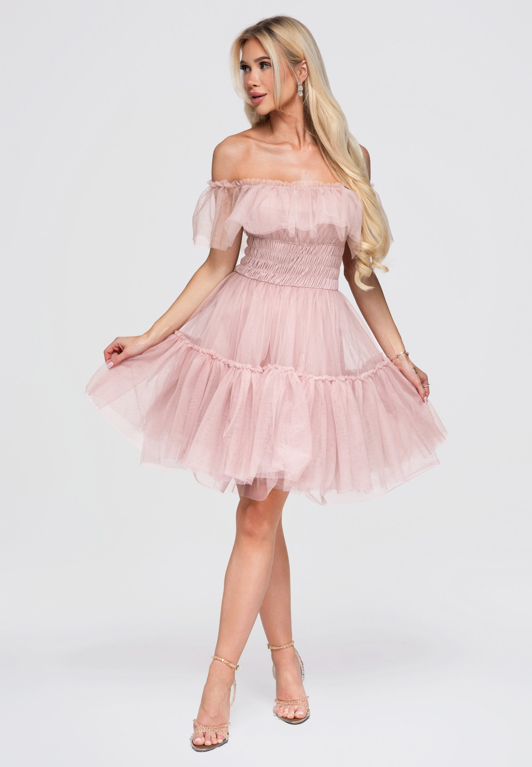 OMBRE Abendkleid Damen Abendkleid mit off-shoulder Ausschnitt Pink L (kein Set, 1-tlg)