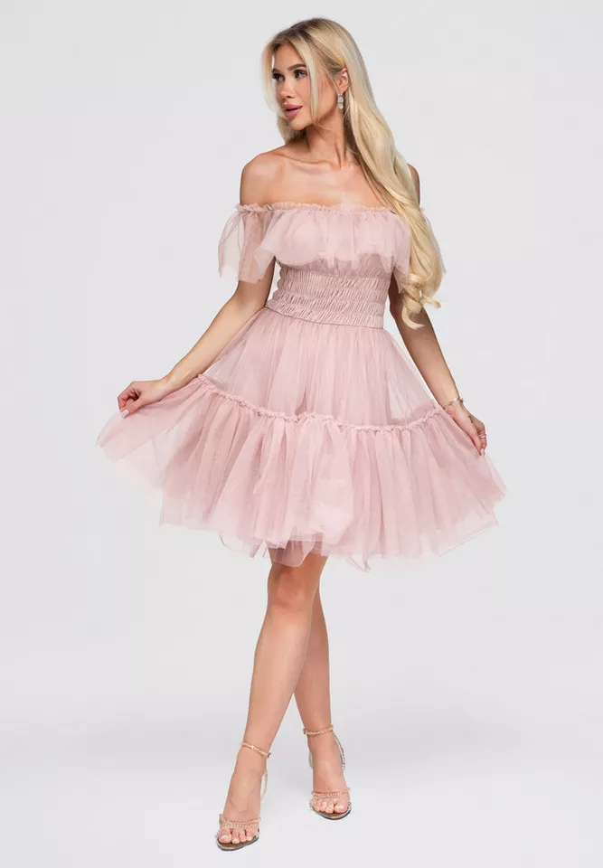 OMBRE Abendkleid Damen Abendkleid mit off-shoulder Ausschnitt Pink L (kein Set, 1-tlg)