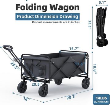 BOTC Bollerwagen Bolderkar - Faltbar - Bis zu 100 kg - 103x99cm, 360º Räder - Drehbare Räder - 2 Positionen - Schwarz