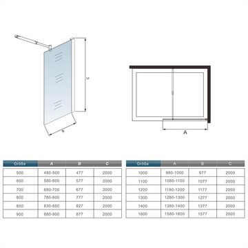 duschspa Duschwand Duschwand Walk in Dusche Duschtrennwand Glaswand 8mm Nano Glas 200cm, Einscheinbensicherheitsglas, Sicherheitsglas, (Set), Glas, Nano Glas