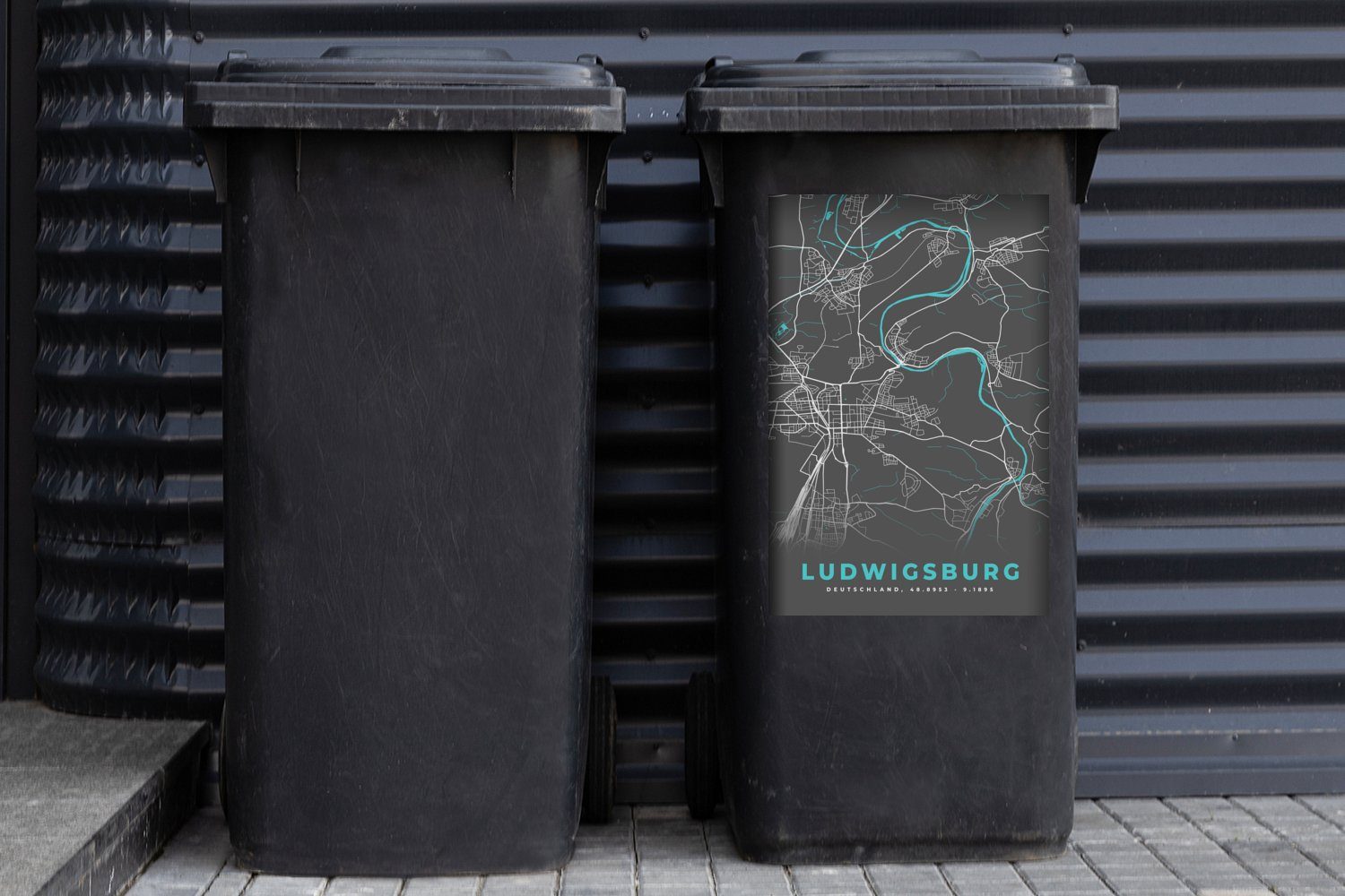 Sticker, Wandsticker Mülltonne, - Deutschland Container, (1 Karte Ludwigsburg MuchoWow Mülleimer-aufkleber, Stadtplan St), - Abfalbehälter -