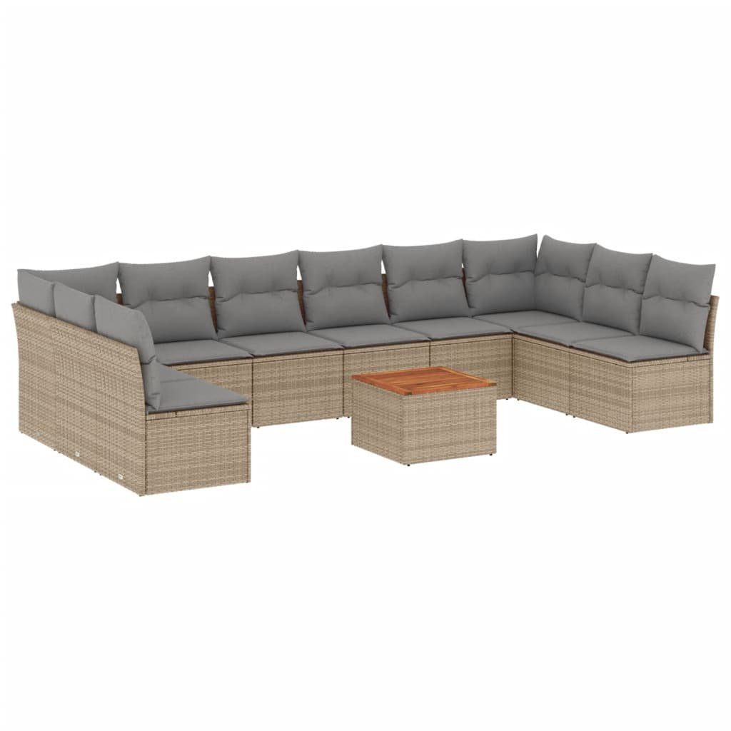 Gartenlounge-Set 11-tlg. Garten-Sofagarnitur mit Kissen Beige Poly Rattan