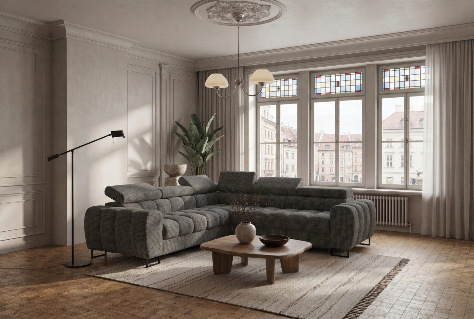Friderik-EU Ecksofa Palma Max L-Form, Set, Schlaffunktion, Bettkasten, verstellbare Kopfstützen, T35- & HR-Schaum
