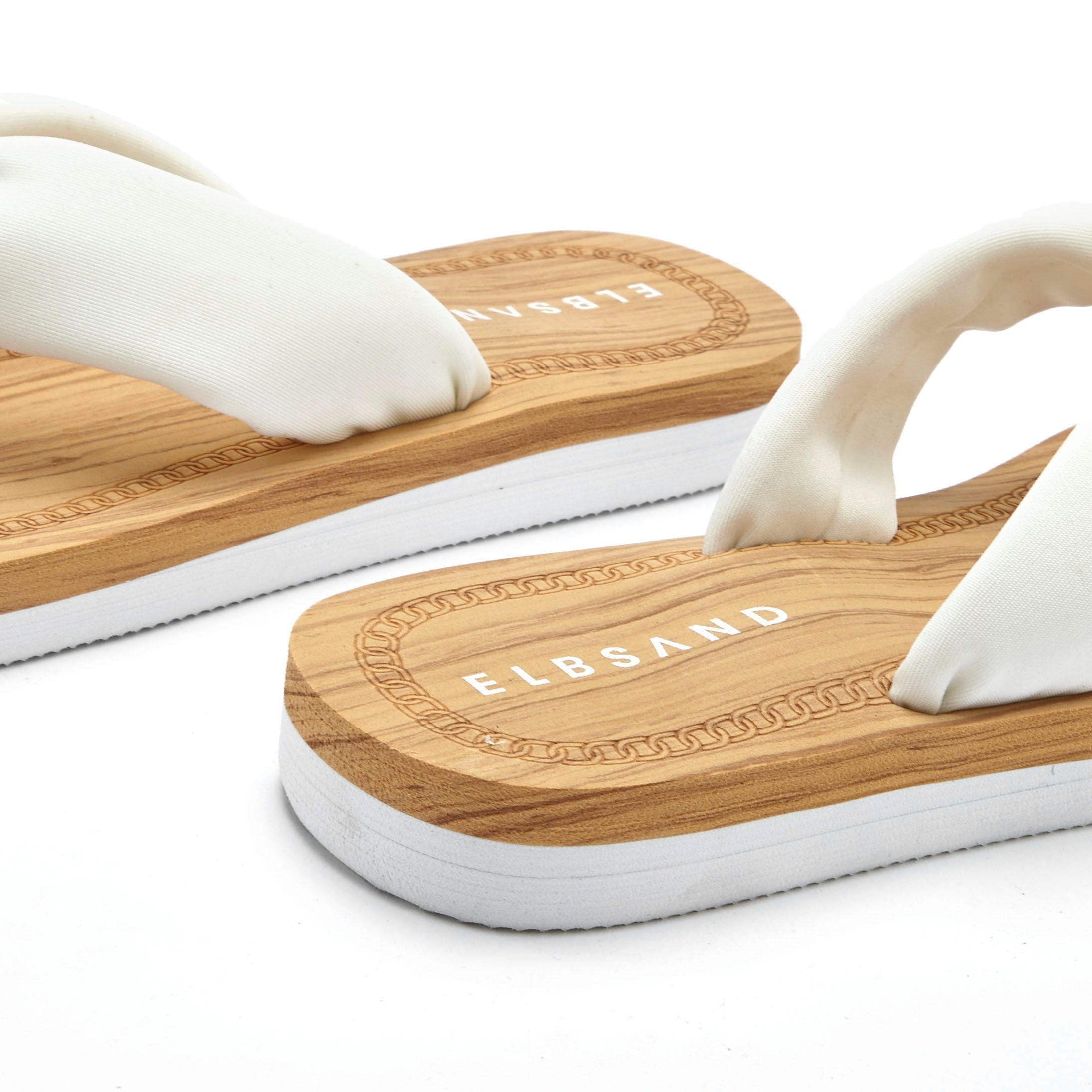 Elbsand weiß ultraleicht Badeschuh Sandale, VEGAN Badezehentrenner Pantolette,