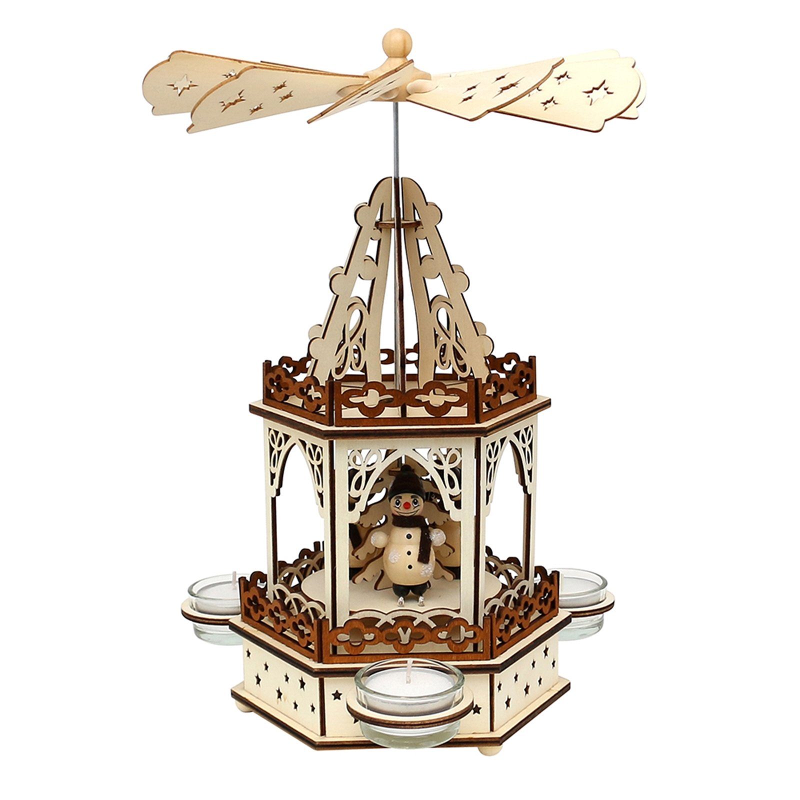 SIGRO Weihnachtspyramide »Holz Teelichtpyramide 2 Etagen Schneemänner«