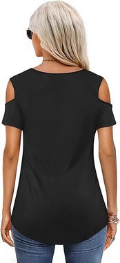 ZWY Hemdbluse Damen-Sommer-T-Shirt, sexy V-Ausschnitt Tops Kurzärmeliges trägerloses T-Shirt Top mit V-Ausschnitt in Uni-Farbe