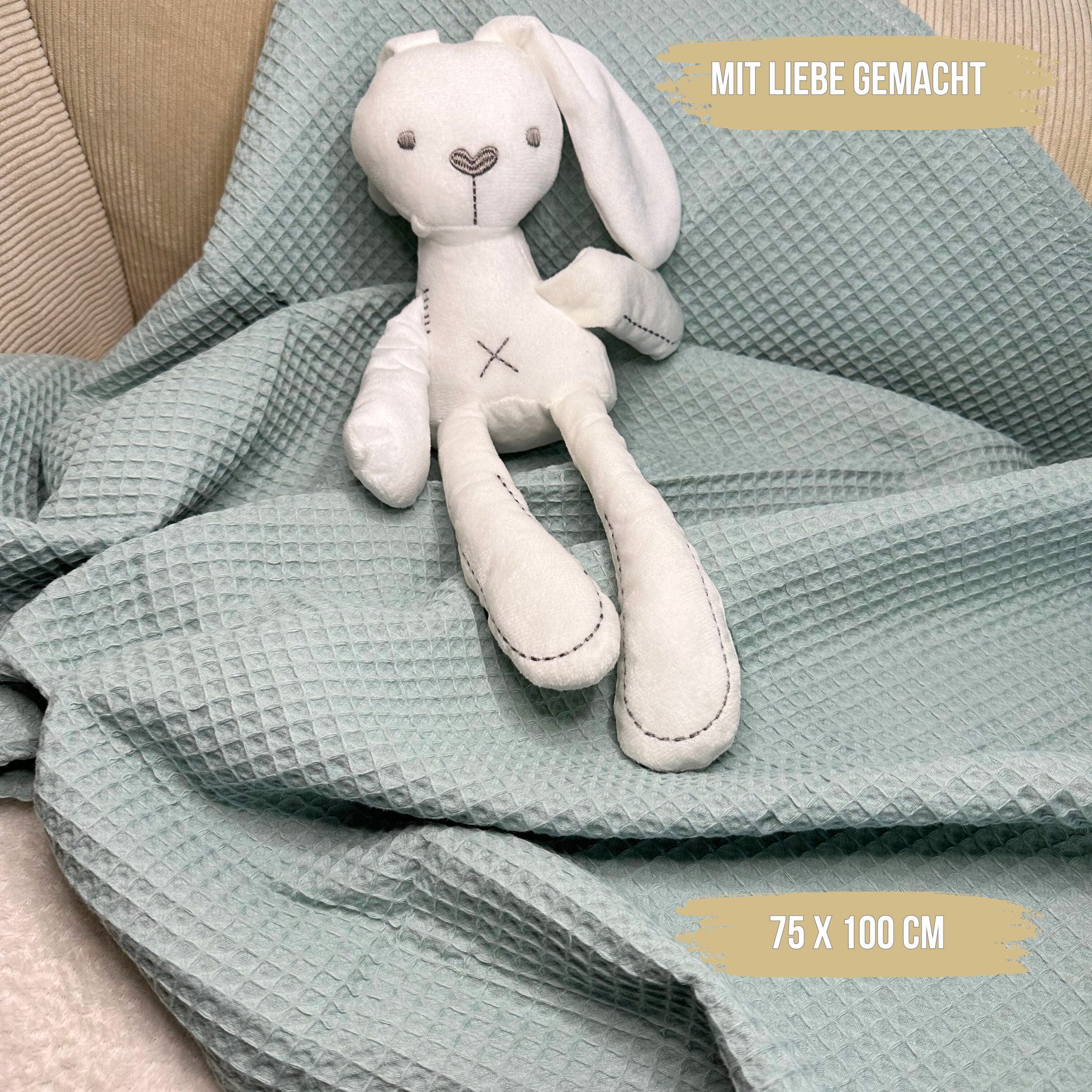 Babydecke Babydecke 75 x 100 cm, 100% Baumwolle Waffelpiqué weiche Kuscheldecke, Malino