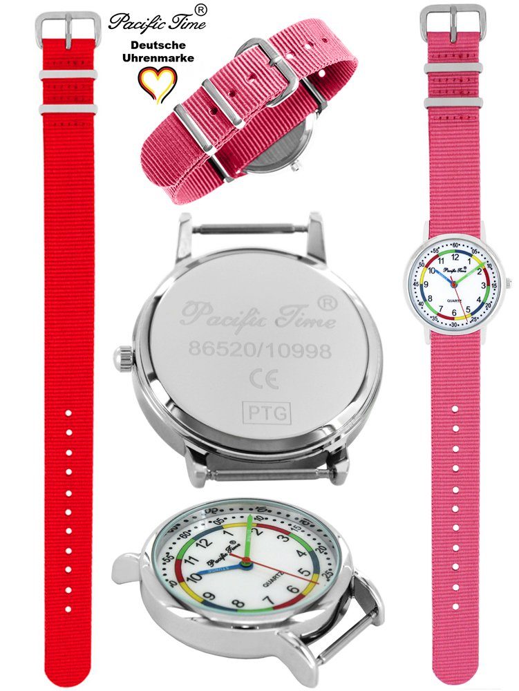 Pacific Time und und Lernuhr Mix Quarzuhr Armbanduhr Gratis rosa Set Versand rot Design Wechselarmband, Kinder First Match 