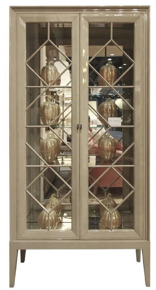 Casa Padrino Vitrine Luxus Vitrine Grau 110 x 42 x H. 220 cm - Edler Massivholz Vitrinenschrank mit 2 Glastüren - Luxus Wohnzimmer Möbel