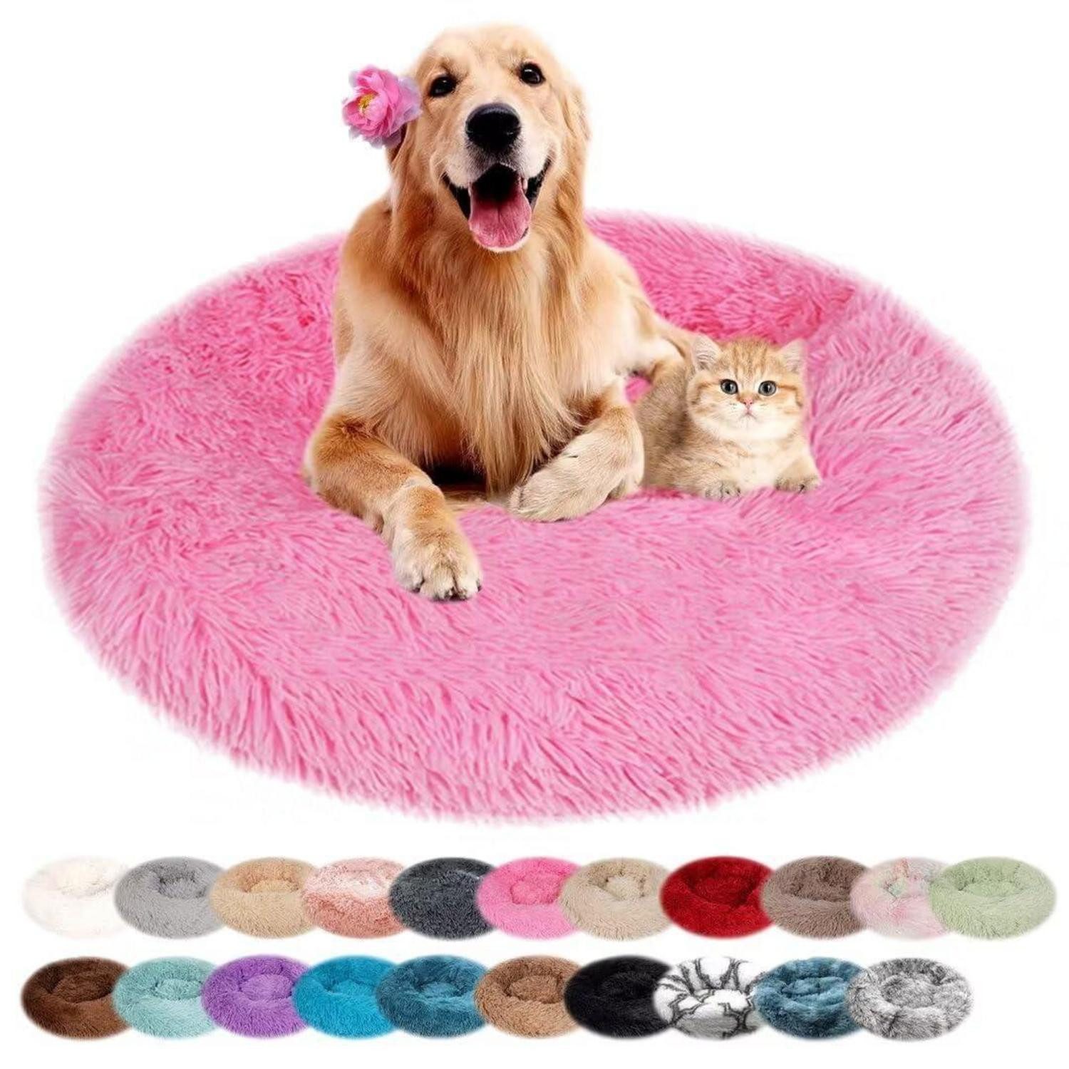 LuxusKollektion Hundebett Hundebett Rund Plüsch Waschbar Rosa 40cm