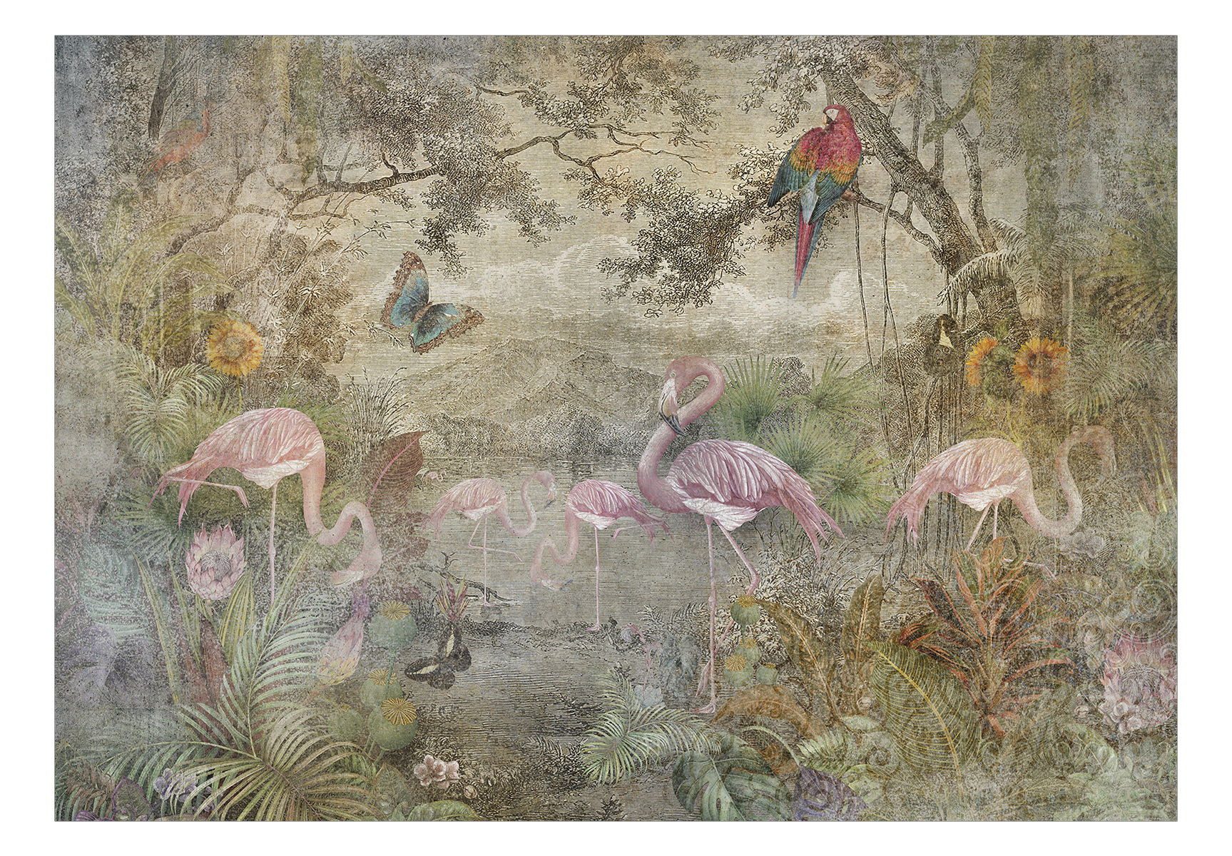 KUNSTLOFT Vliestapete Wild Fauna and Flora 2.94x2.1 m, Halb-matt, Matt, lichtbeständige Design Tapete