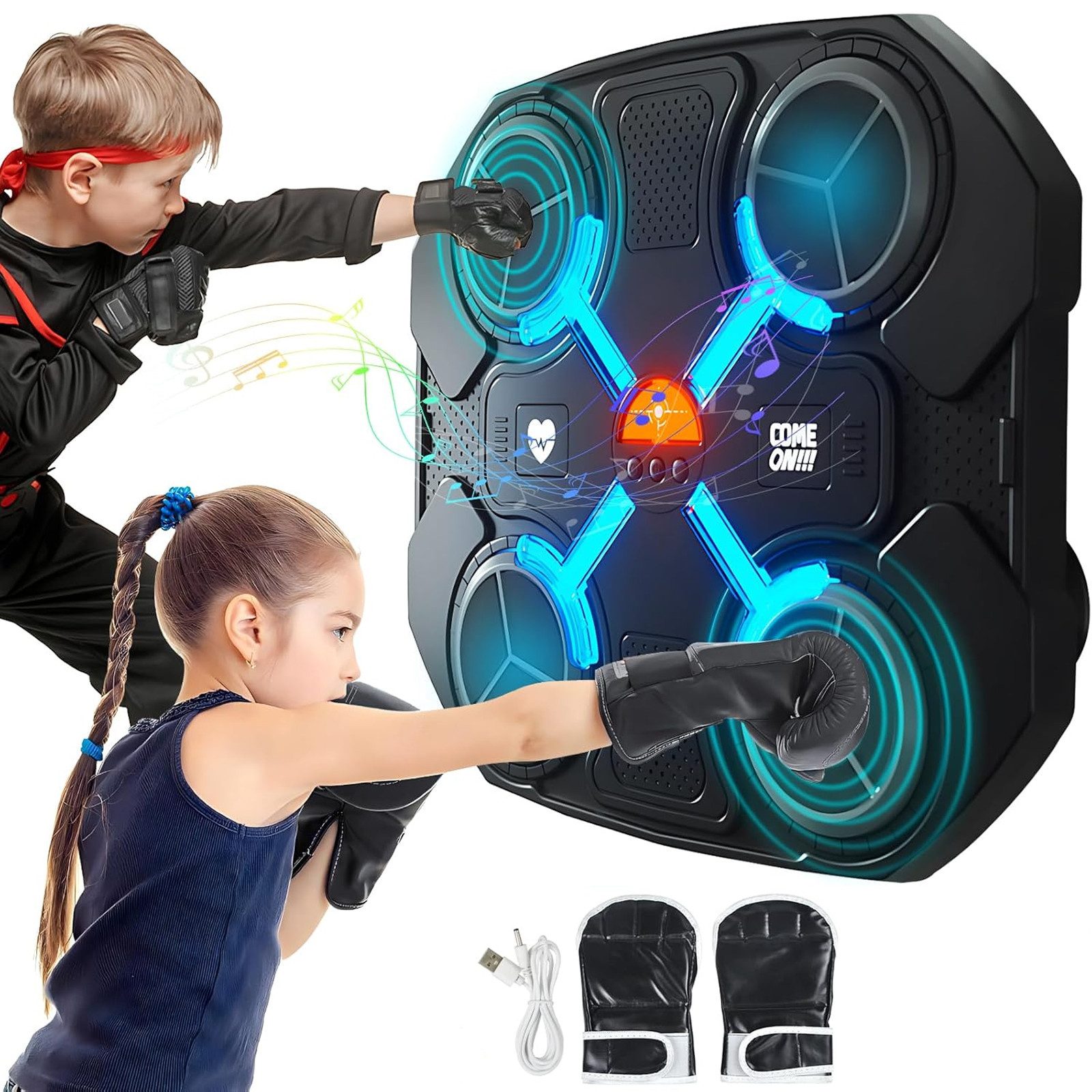 BlingBin Boxstation Boxmaschine mit Musik für Kinder, Bluetooth Musik Boxing Machine (1er Set, 1-tlg., 1 Stück), LED Boxing Target mit Boxhandschuhen Elektronische Boxen Trainer