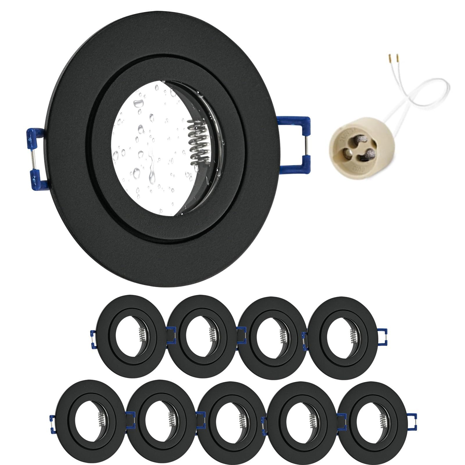GeyouLux LED Einbaustrahler Rahmen mit GU10 Fassung, Aluminium Deckenspots, 230V, ohne Leuchtmittel, Rund Flach LED Spots Badezimmer Einbauspots Spot Einbaurahmen