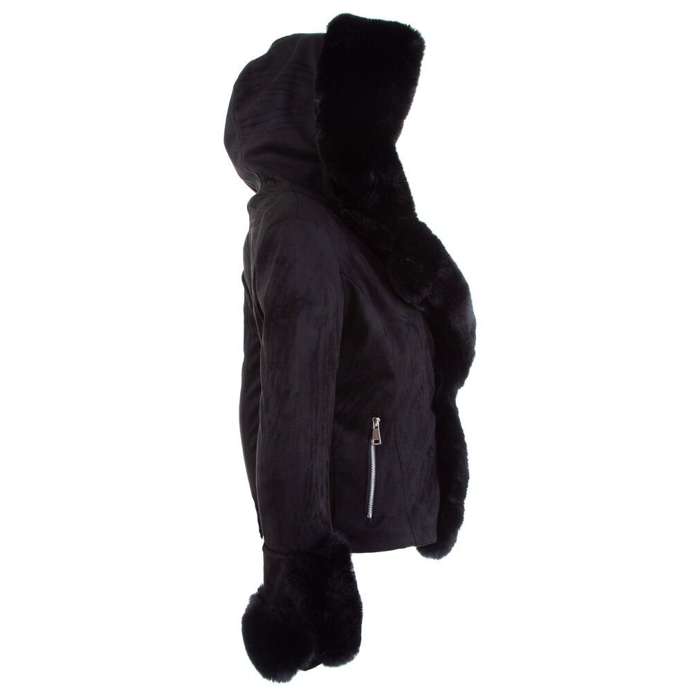 Damen Jacken Ital-Design Winterjacke Damen Freizeit Kapuze Gefüttert Jacke in Schwarz