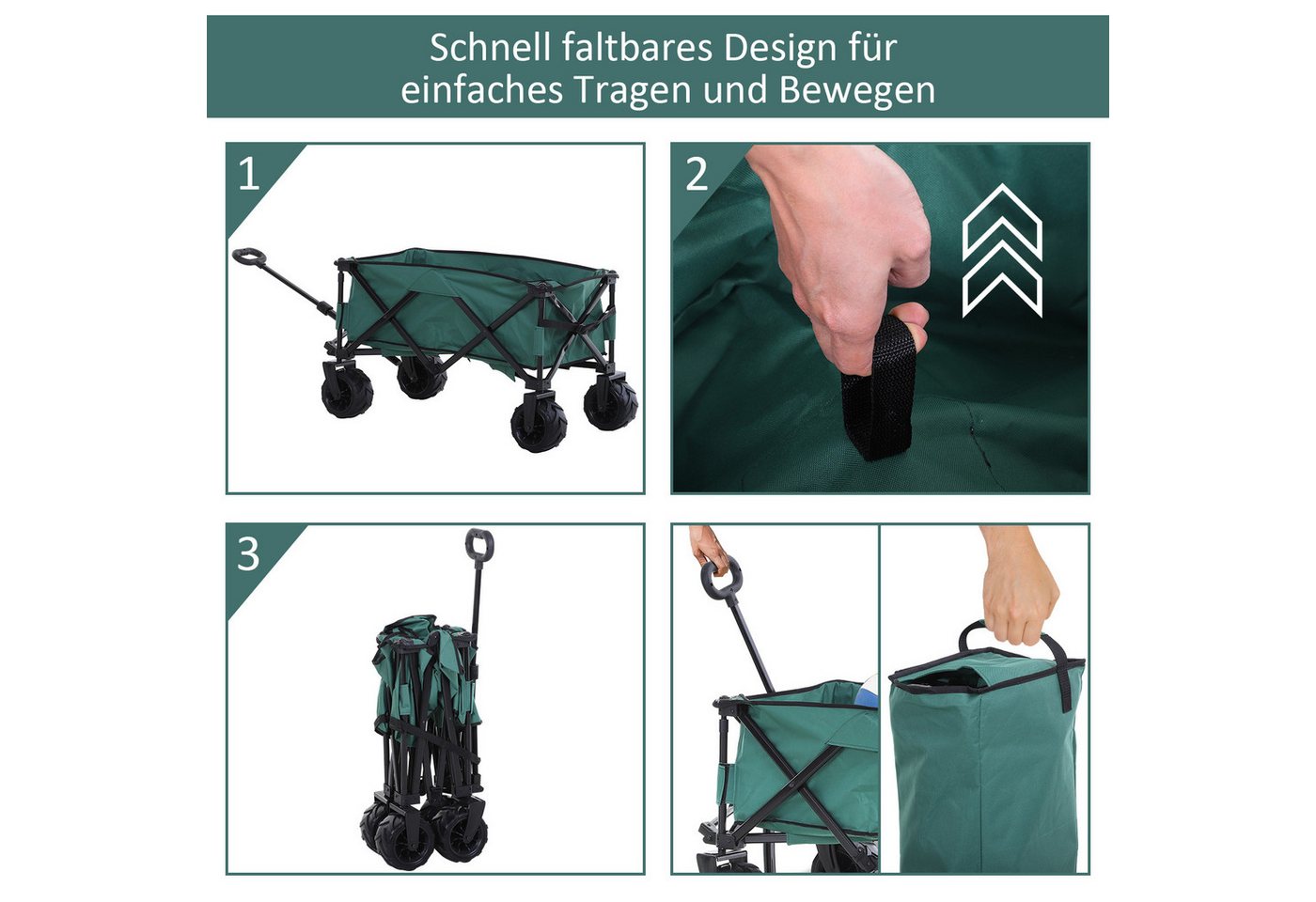 Thumbnail - MC Star Handwagen Bollerwagen faltbar 360° Gartenwagen mit verstellbarem Teleskopgriff, (Teleskopgriff bis 20kg, Metall ...