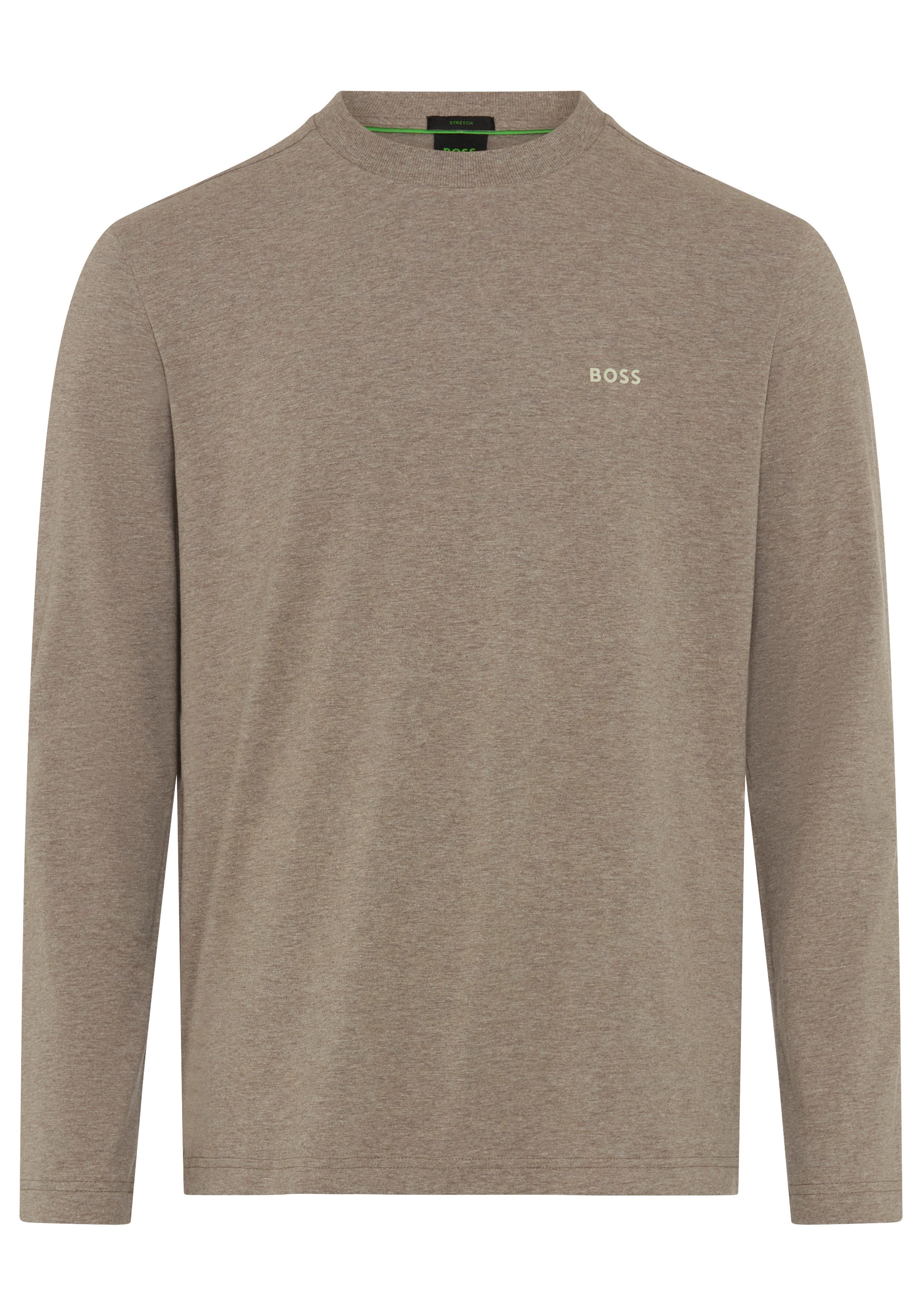 BOSS GREEN Langarmshirt Tee Long Regular Fit Stretch Jersey Cotton, Logo on Chest, Rundhals