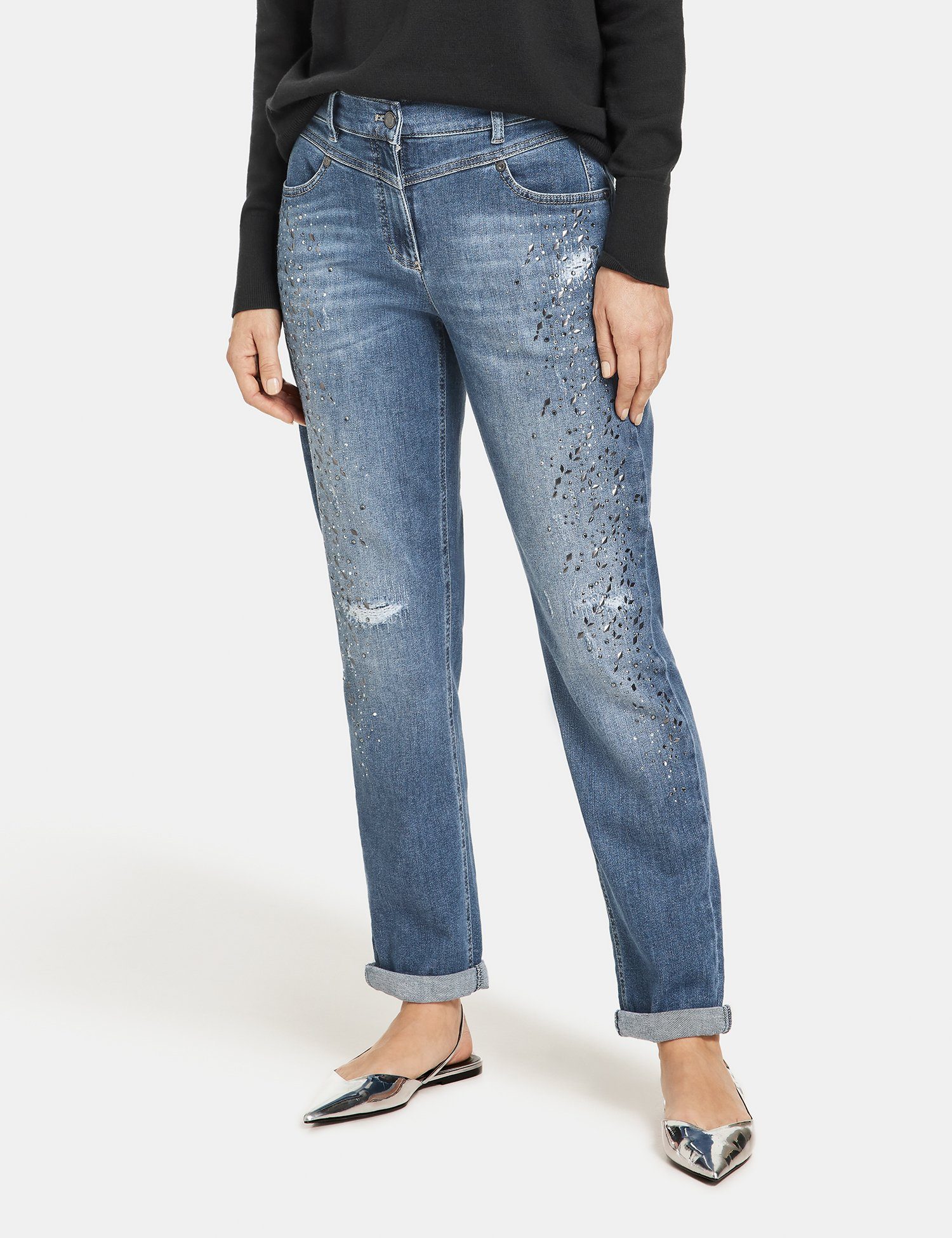 GERRY WEBER 7/8-Jeans Jeans Relaxed Fit mit Steinchendekor