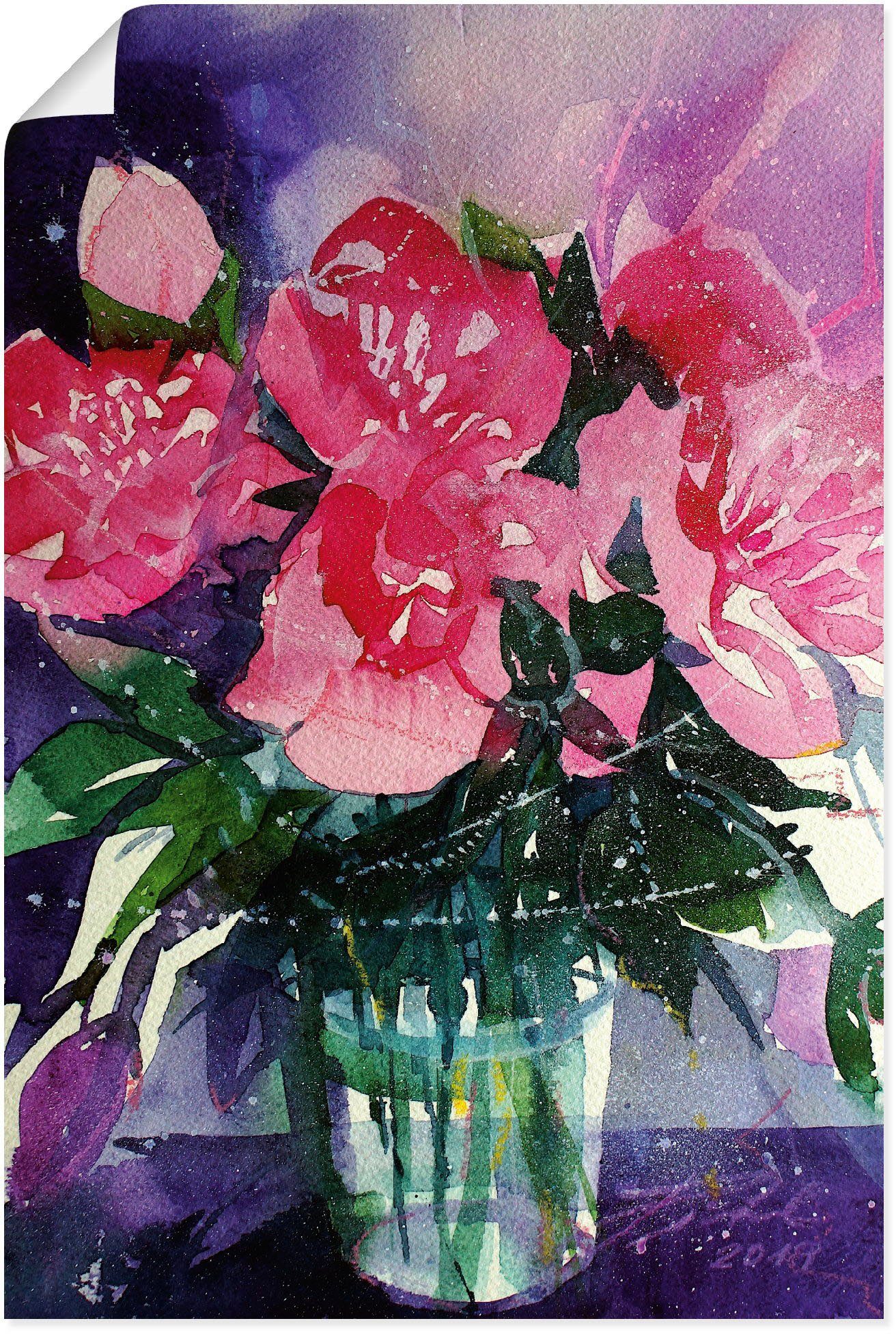 Artland Wandbild Rosa Pfingstrosen in Glasvase, Blumenbilder (1 St), als Alubild, Leinwandbild, Wandaufkleber oder Poster in versch. Größen
