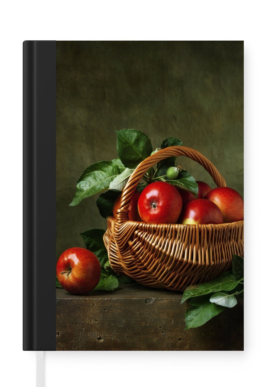 MuchoWow Notizbuch Rustikal - Apfel - Obst - Rot - Korb - Stilleben, Journal, Merkzettel, Tagebuch, Notizheft, A5, 98 Seiten, Haushaltsbuch