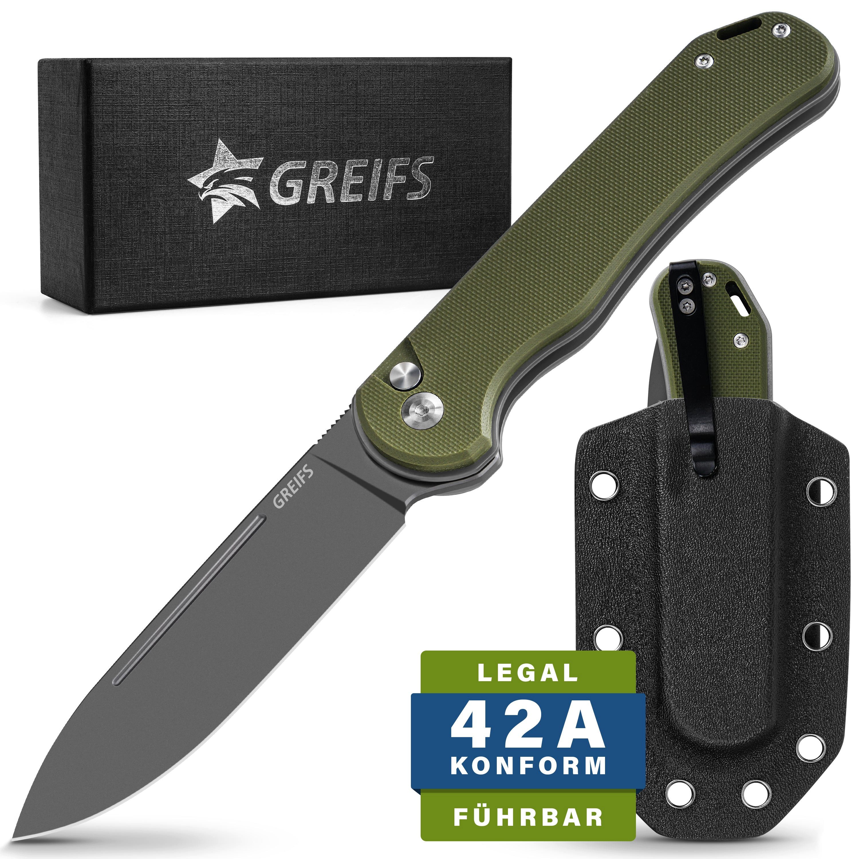 GREIFS Taschenmesser Paxos (Zweihandmesser) aus D2 Stahl mit Buttonlock und Kydexscheide