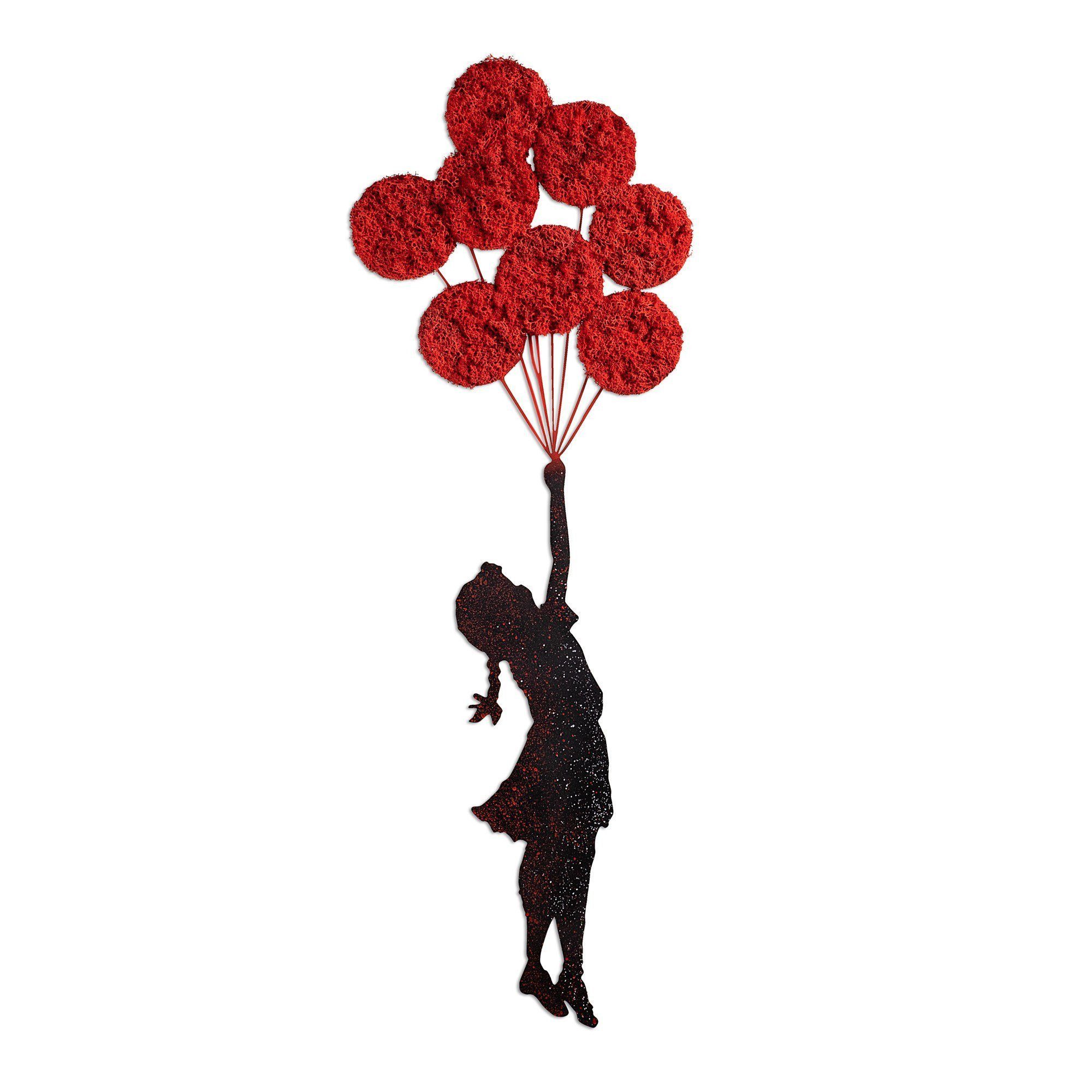 Wallity Wanddekoobjekt, Dekoratives Metall objekt Mädchen mit Ballons aus Moos, 100×34 cm
