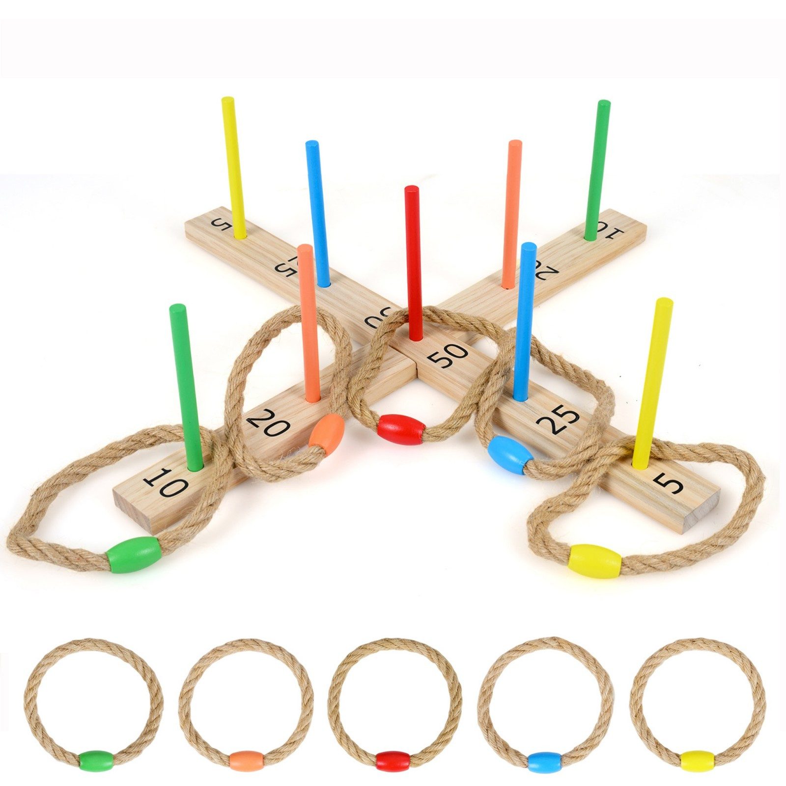 KOMFOTTEU Spiel Ringwurfspiel Holz, Wurfspiel Kinder Outdoor & Indoor