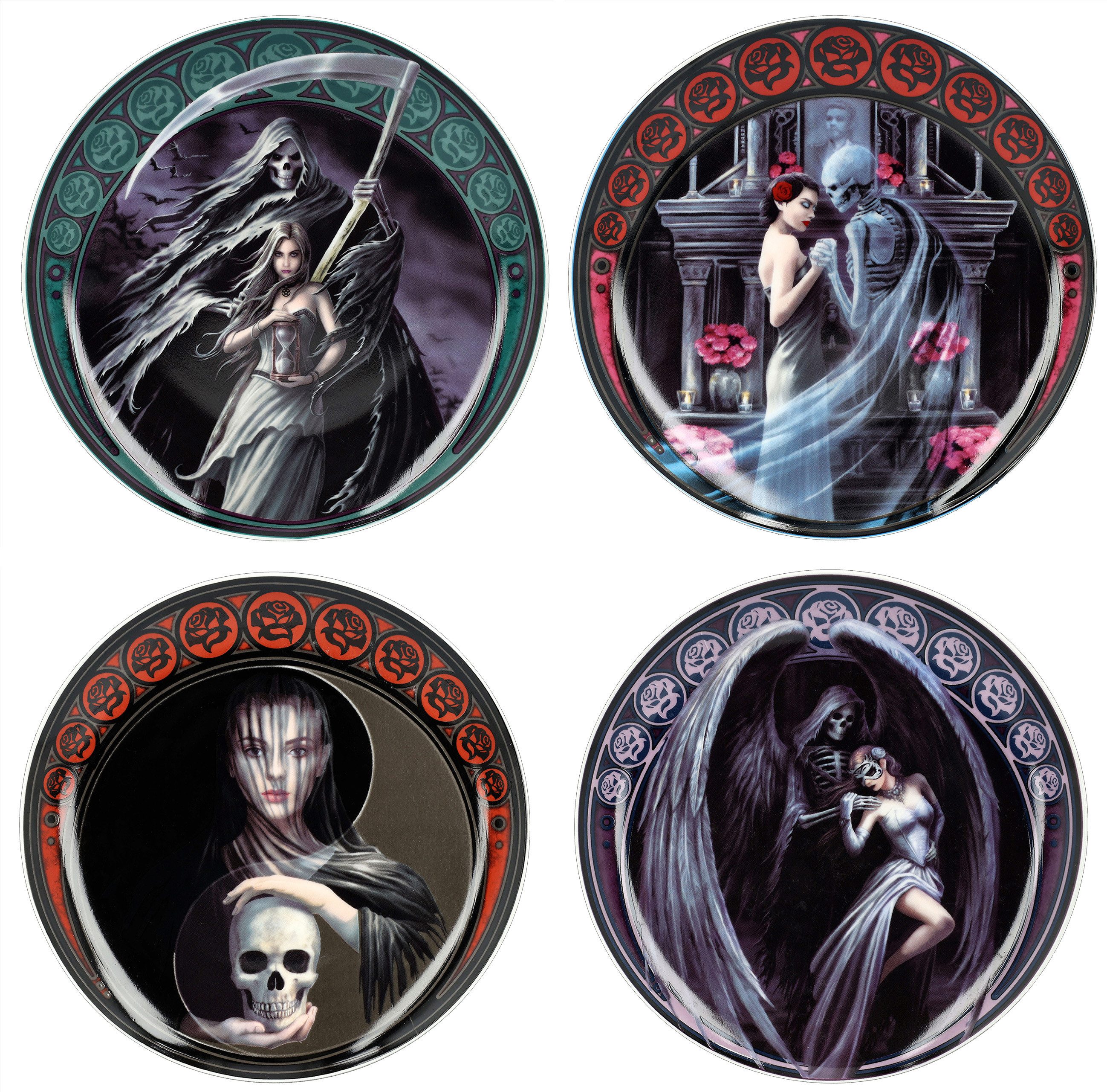 Figuren Shop GmbH Teller Teller 4er Set - Dance with Death by Anne Stokes - Gothic Dekoteller, (4 St)