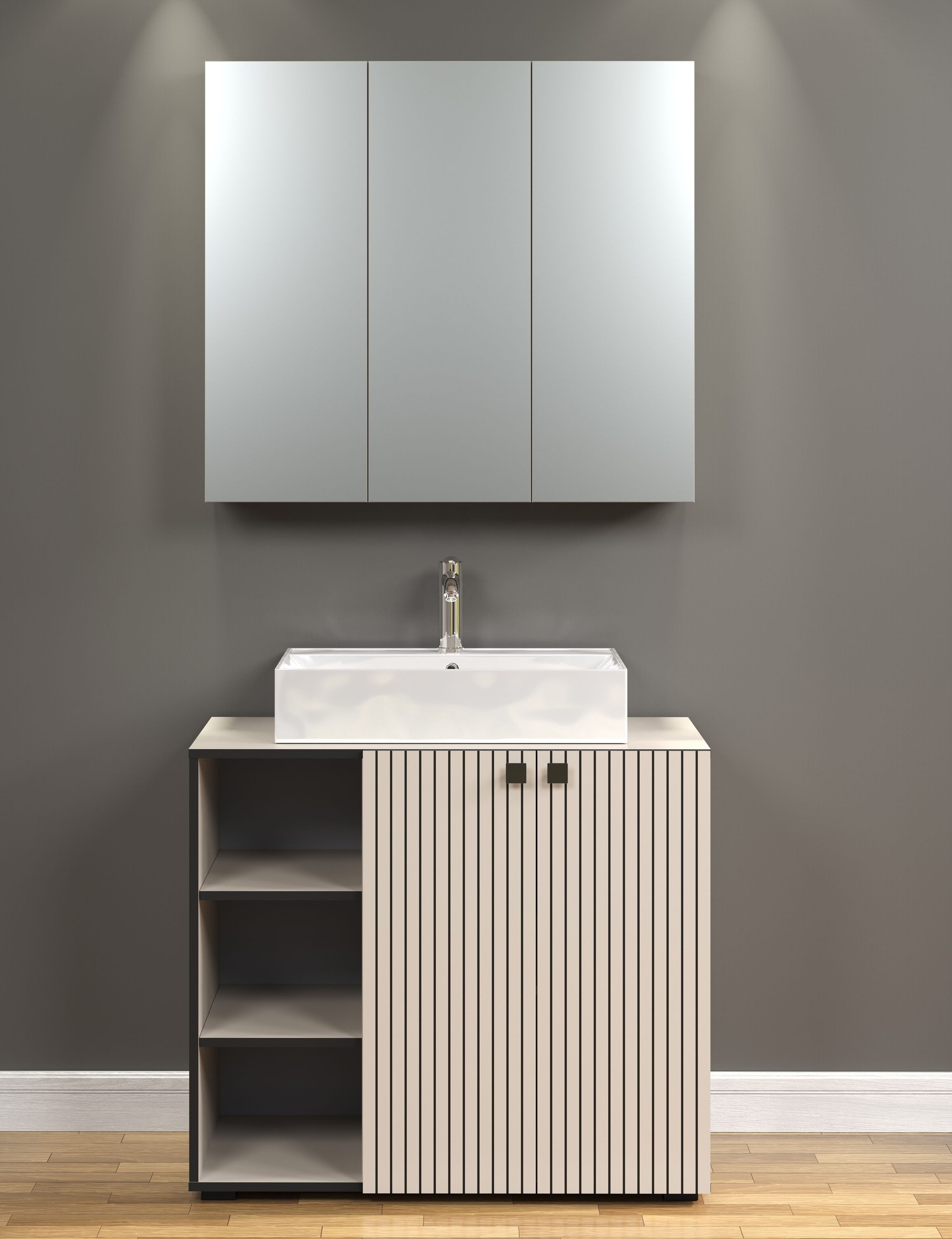trendteam Badmöbel-Set, (2-St., Waschbeckenunterschrank Spiegelschrank), Waschbeckenunterschrank Spiegelschrank 90x186x53cm