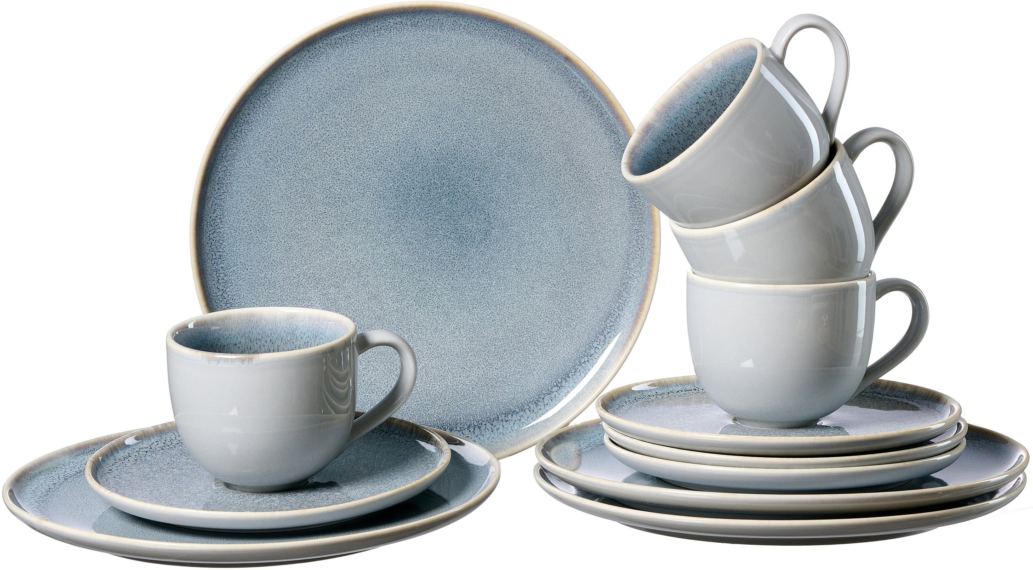 Ritzenhoff & Breker Кофейный сервиз Geschirr-Set, Service Skagen Stone (12-tlg), 4 Personen, Porzellan, Reaktivglasur, 12 Teile, für 4 Personen