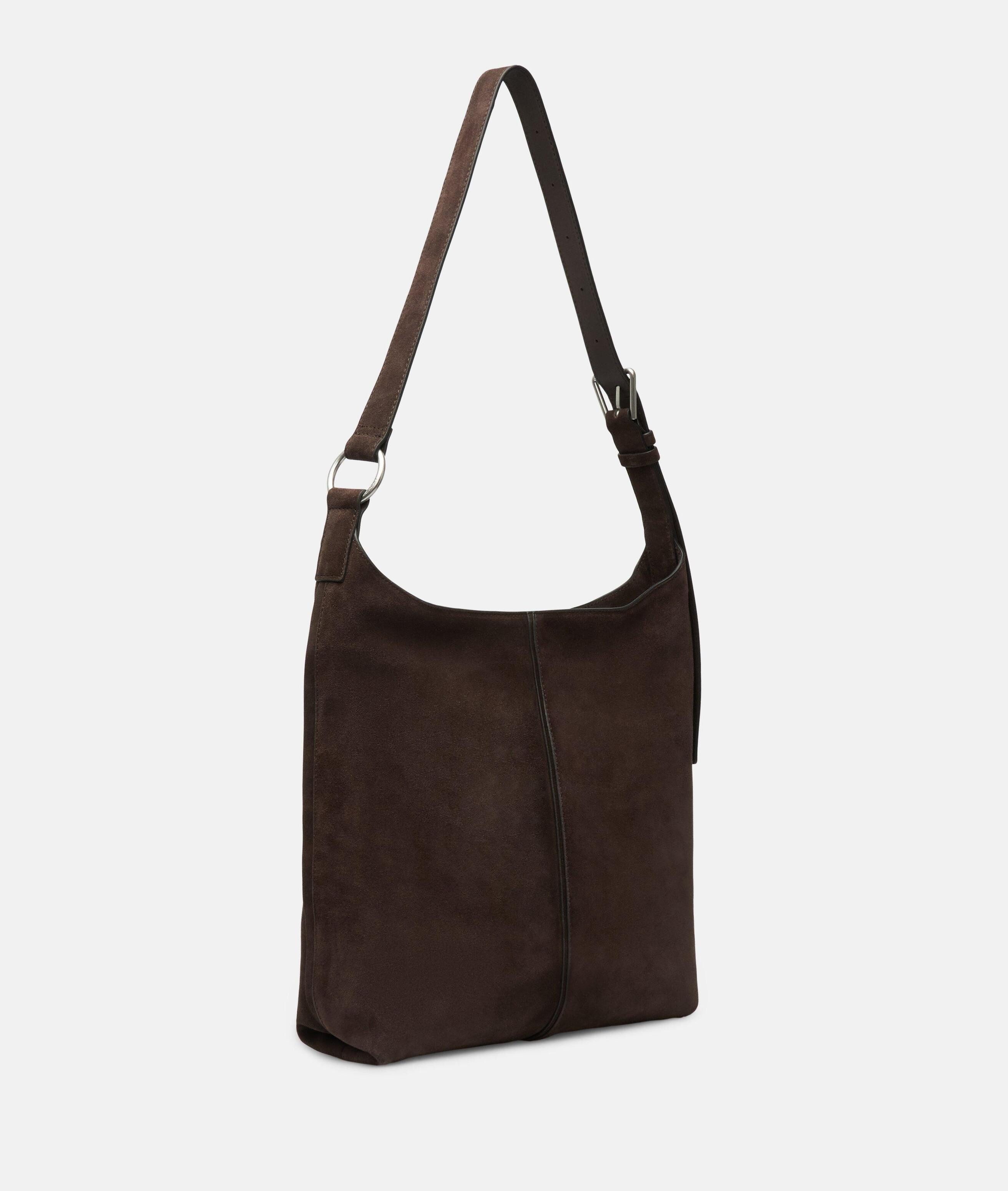 Liebeskind Berlin Schultertasche Demi Hobo M, Geräumige Hobo-Bag aus aus weichem Veloursleder