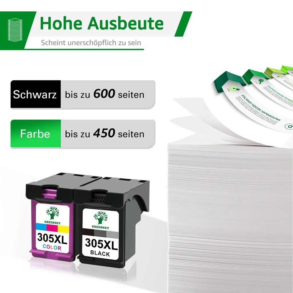 304 HP 303 + 1 Kompatibel Tintenpatrone Greensky für druckerpatronen 302 (1 XL 305XL Schwarz 305 301 Tri-Farbe)