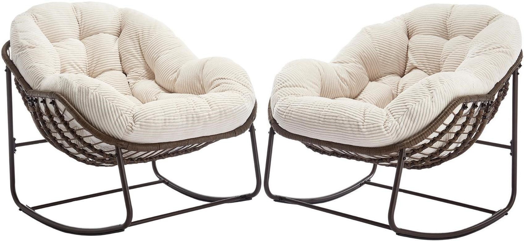 LVHOM Schaukelstuhl mit gepolstertem Kissen, Rattanstuhl mit Stahlrahmen, L günstig online kaufen