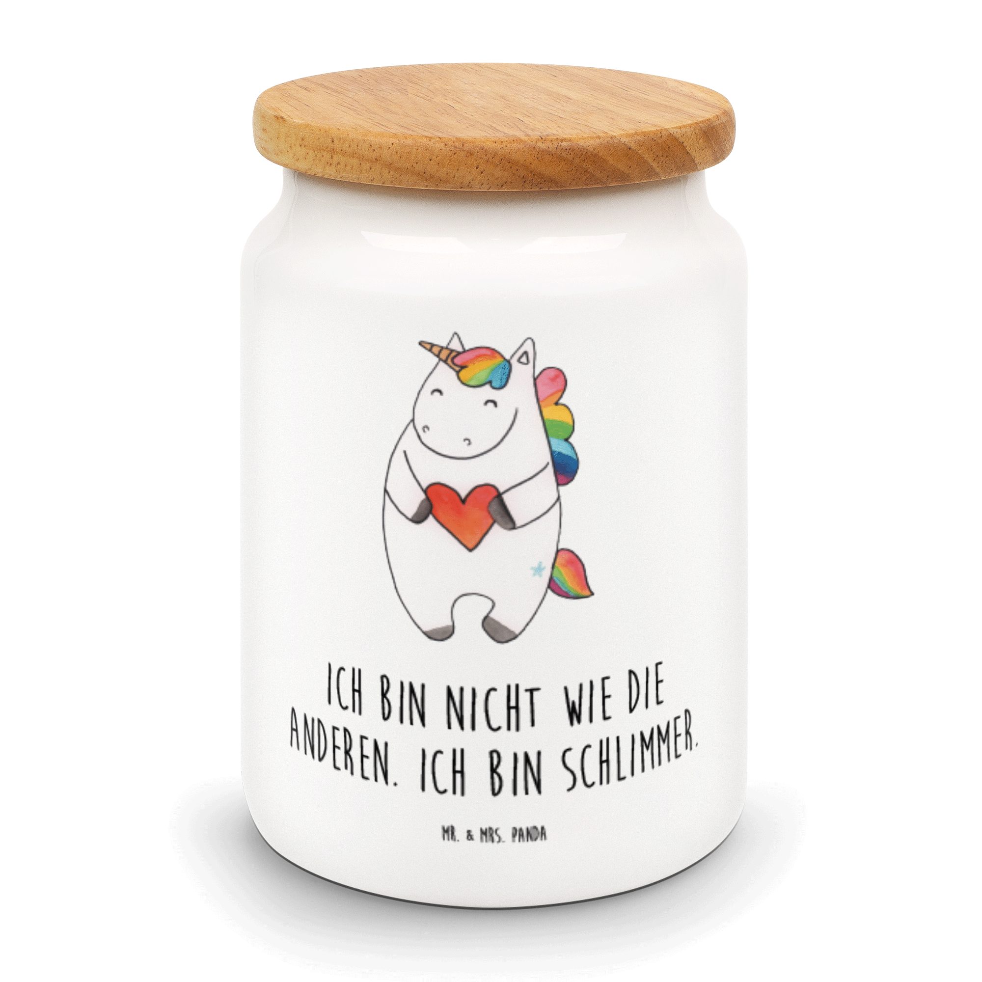 Mr. & Mrs. Panda Vorratsdose Einhorn Herz - Weiß - Geschenk, Vorratsbehälter, Aufbewahrungsdose, V, Keramik, (1-tlg)
