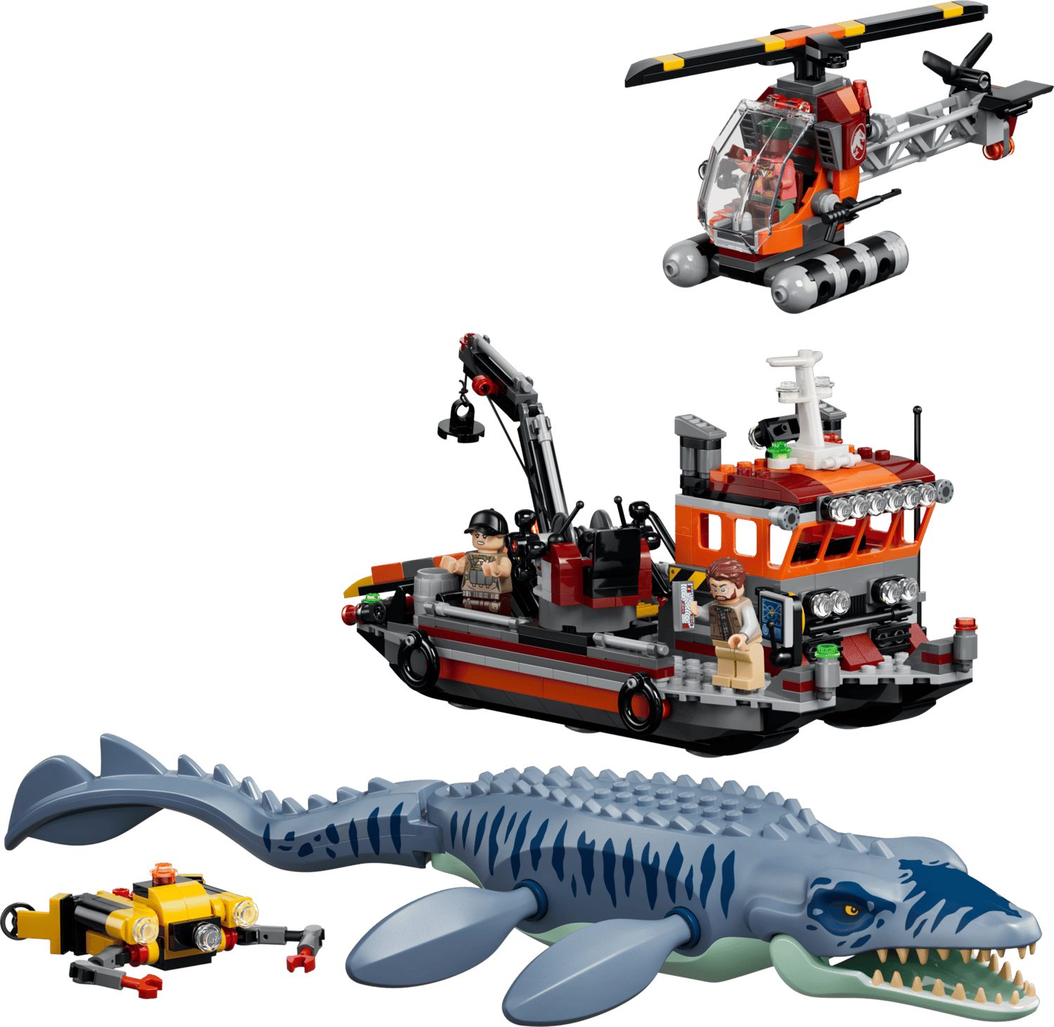 LEGO® Jurassic World 77983 Mosasaurier-Angriff auf das Boot Spielbausteine, (Set, 703 St., Set)