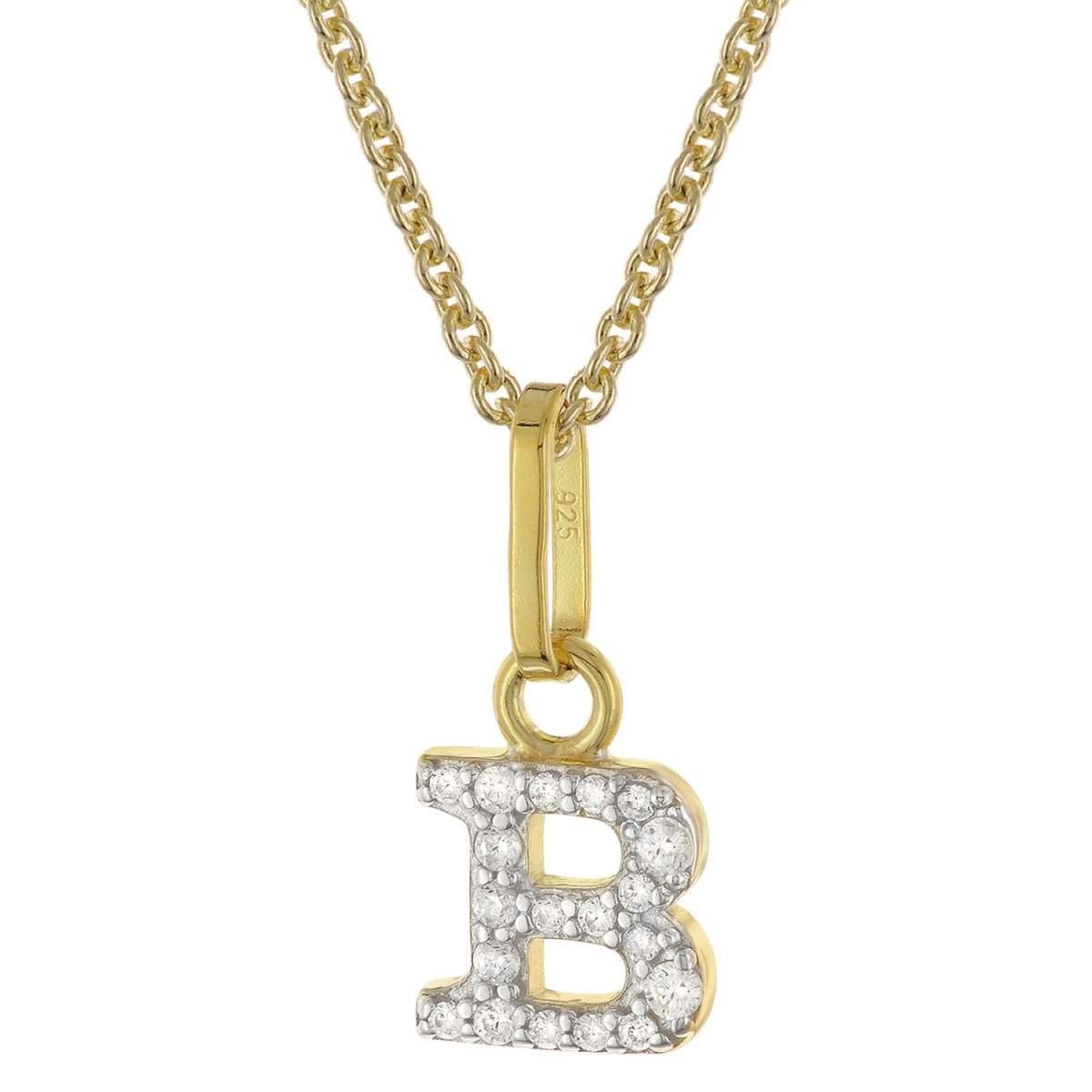 trendor Kette mit Anhänger 28266-B, für Damen mit Buchstabe B 925 Silber Vergoldet