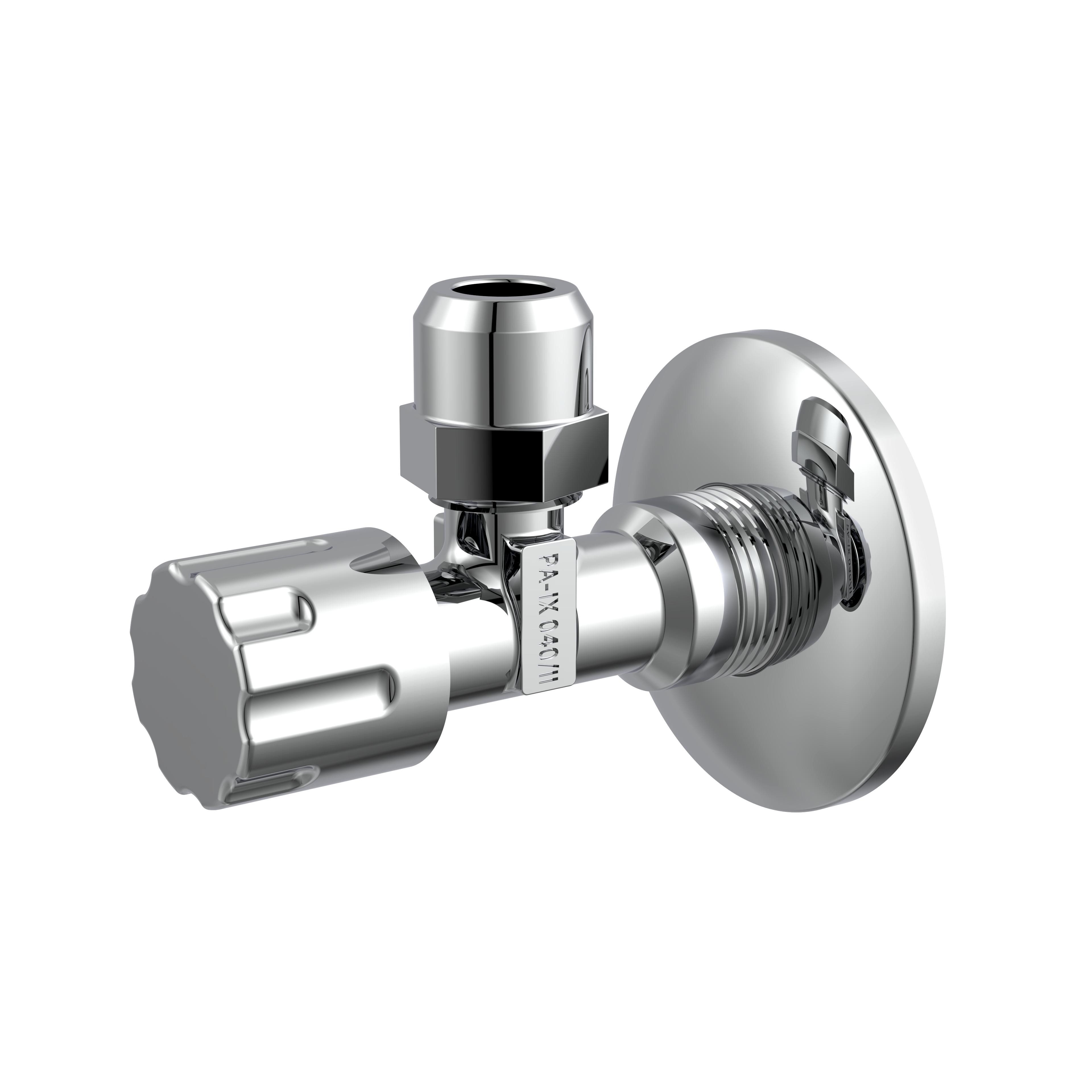 Kirchhoff Eckventil Chrom, 1/2"AG x 3/8"AG x 10 mmQ, selbstdichtend, mit Schubrosette
